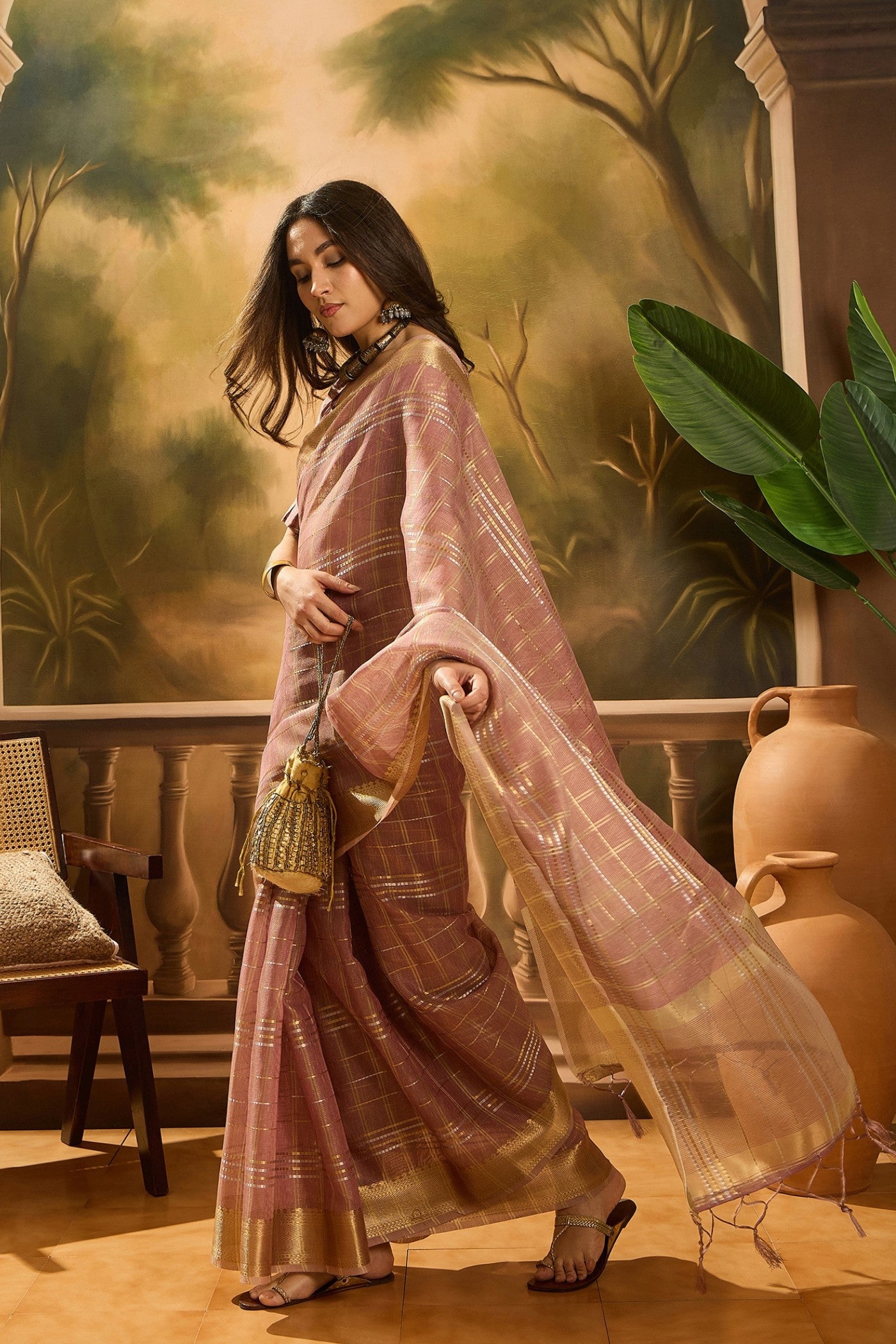 Buy MySilkLove Coco Brown Woven Organza Saree Online