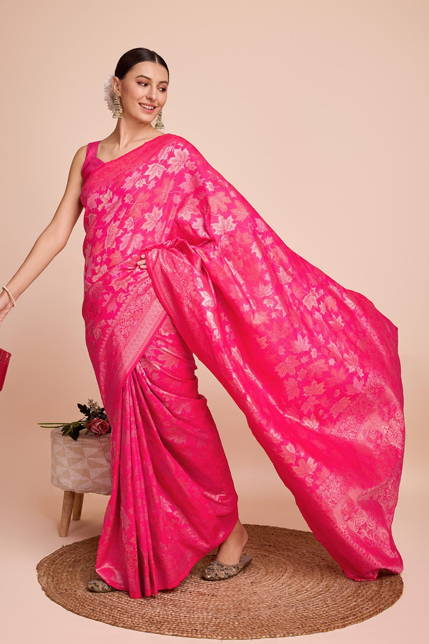 Buy MySilkLove Raspberry Pink Banarasi Soft Silk Saree Online