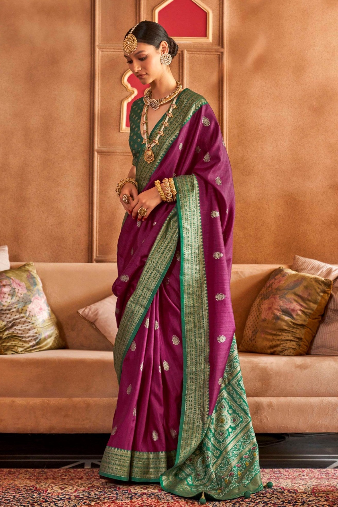 Buy MySilkLove Plum Purple Printed Patola Saree Online