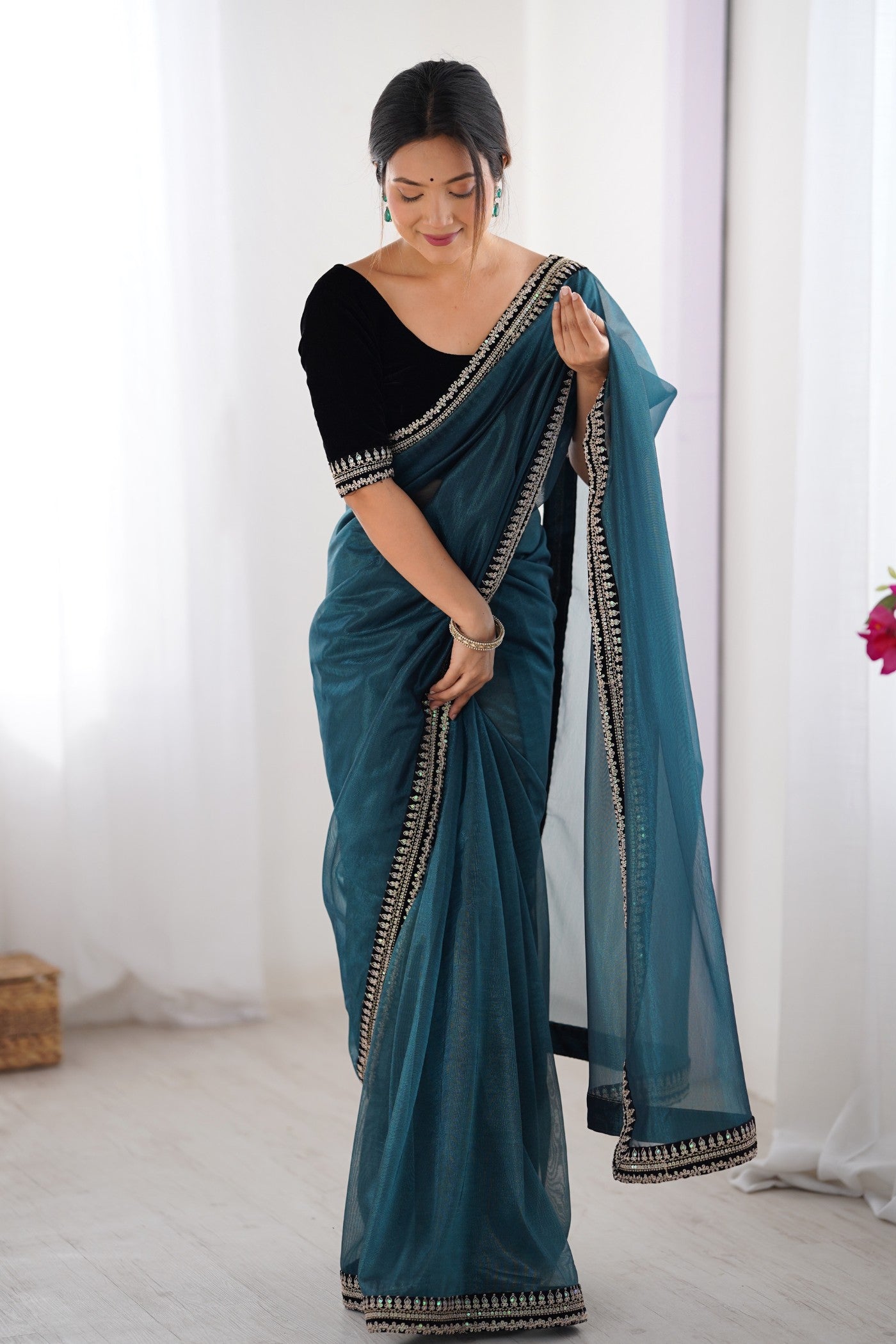 Buy Berry Blue Partywear Net Saree Online MySilkLove
