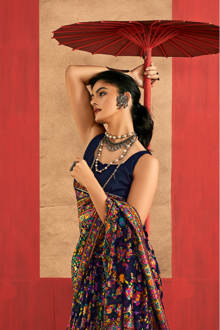 MySilkLove Force Blue Kashmiri Handloom Jamewar Saree