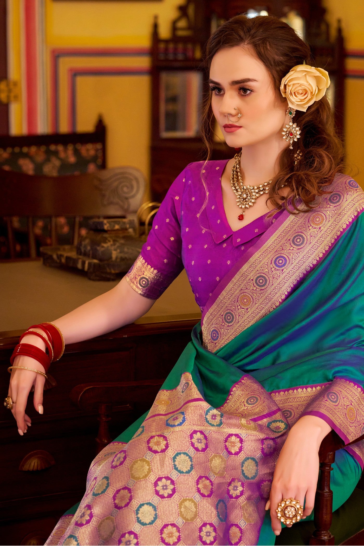 Buy MySilkLove Castleton Green Woven Banarasi Soft Silk Saree Online