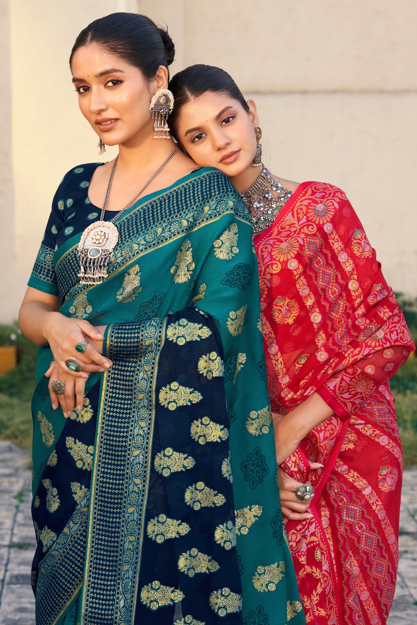 Buy MySilkLove Aqua Blue and Green Banarasi Georgette Saree Online