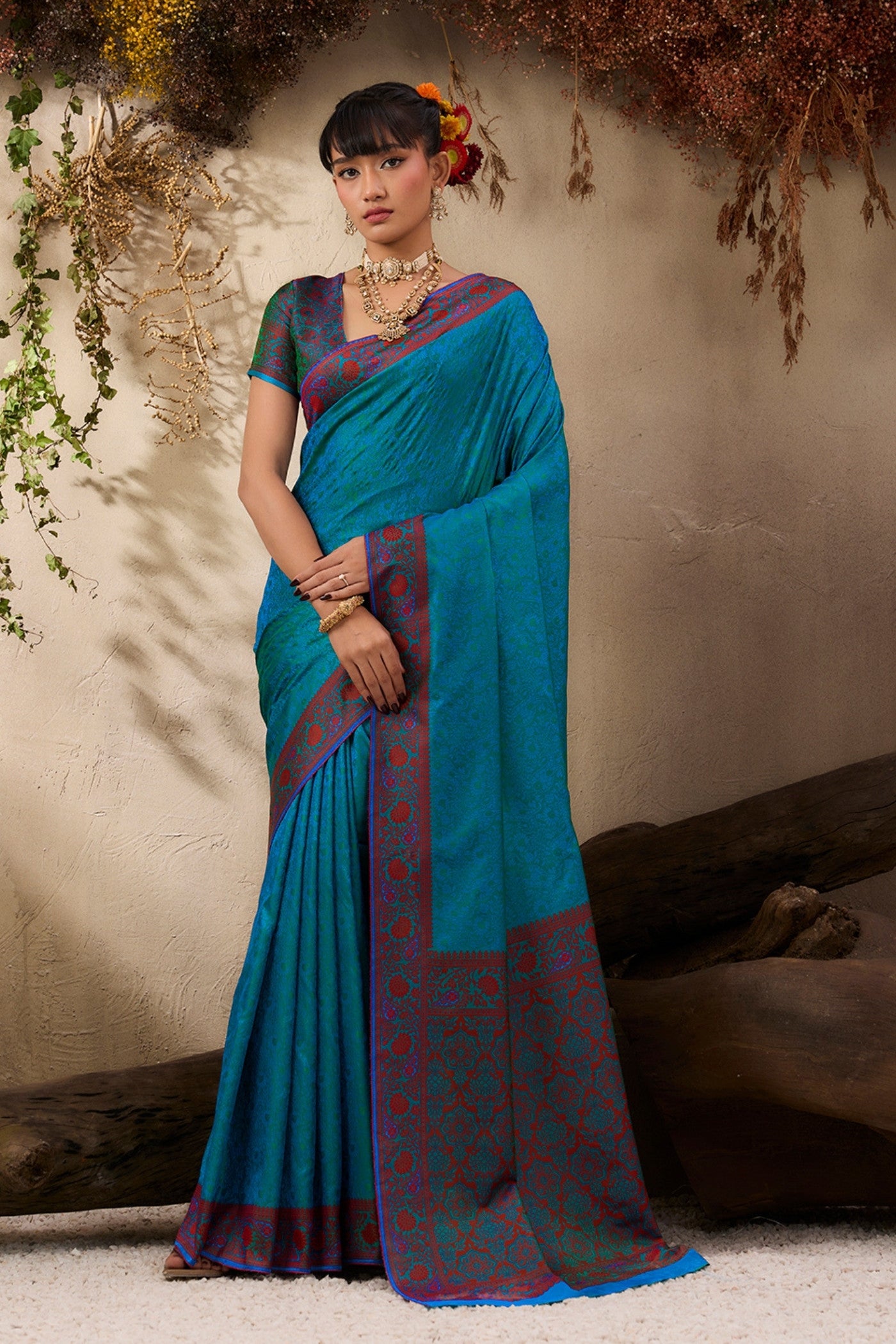 Buy MySilkLove Chill Blue Woven Tanchoi Kanjivaram Saree Online
