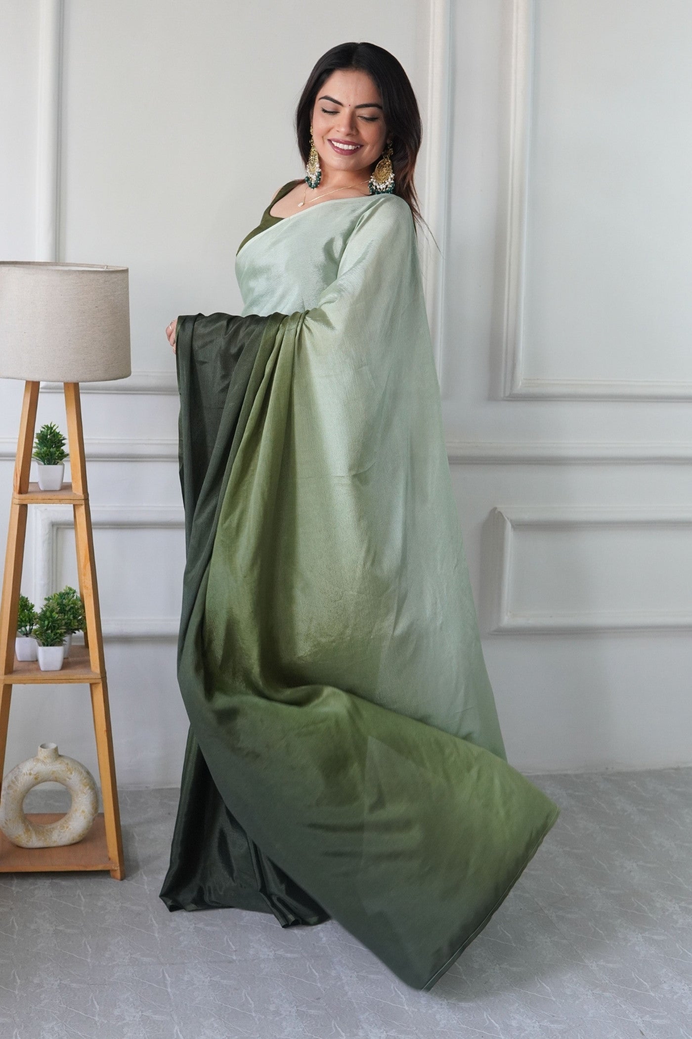 Buy MySilkLove Sage Green Chinon Ready To Wear Saree Online