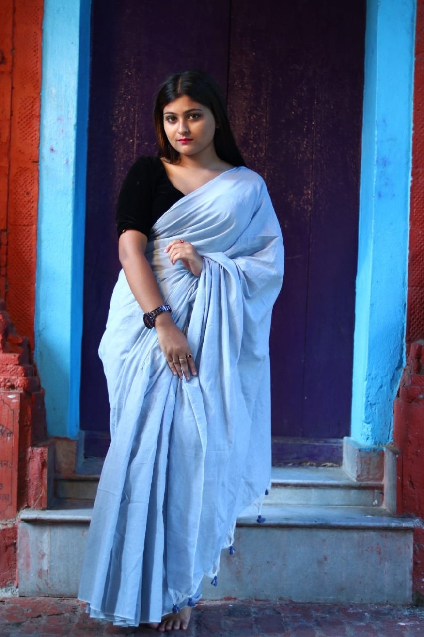 Buy MySilkLove Water Blue Mul Cotton Saree Online