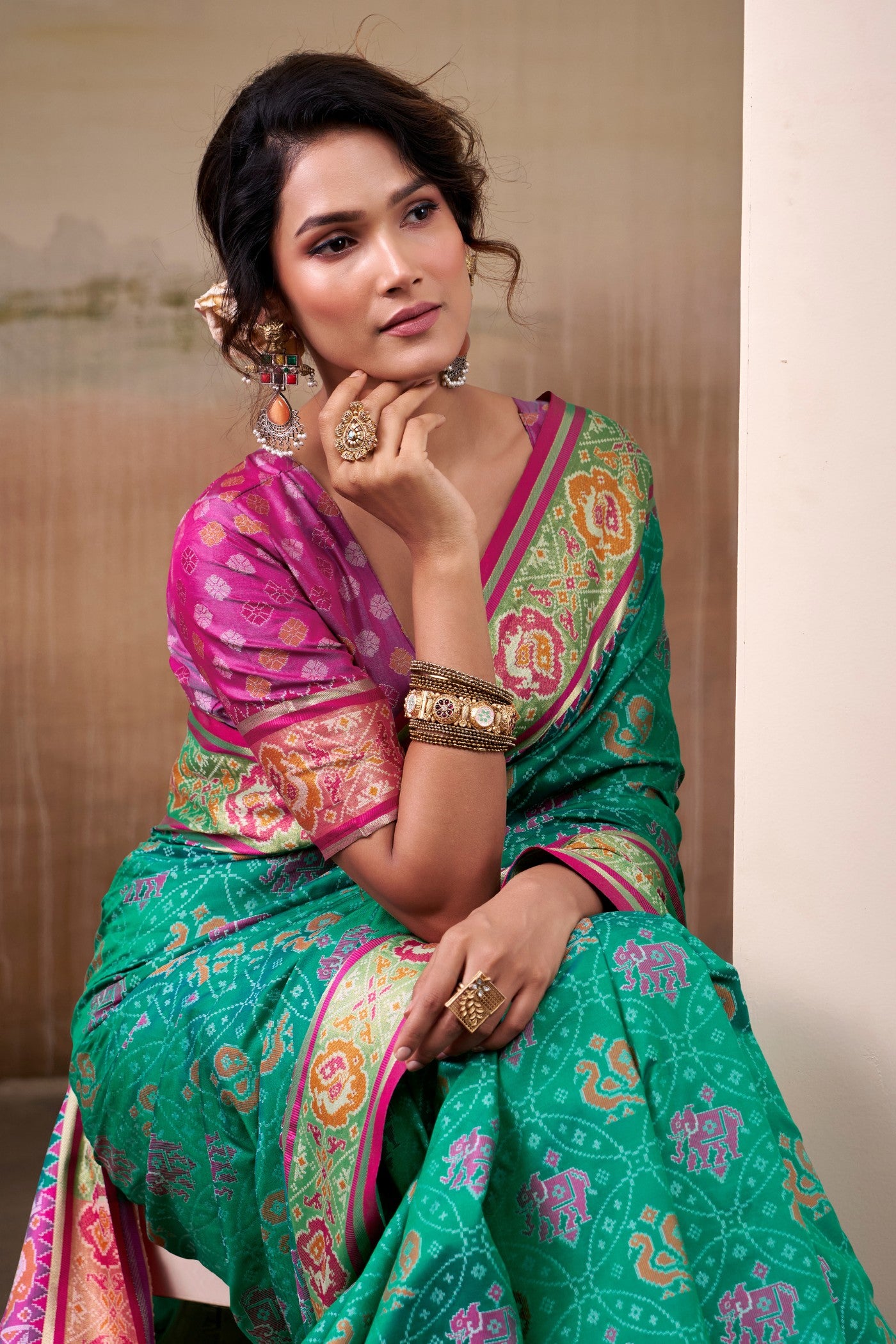 Buy MySilkLove Hellebores Green Woven Patola Silk Saree Online