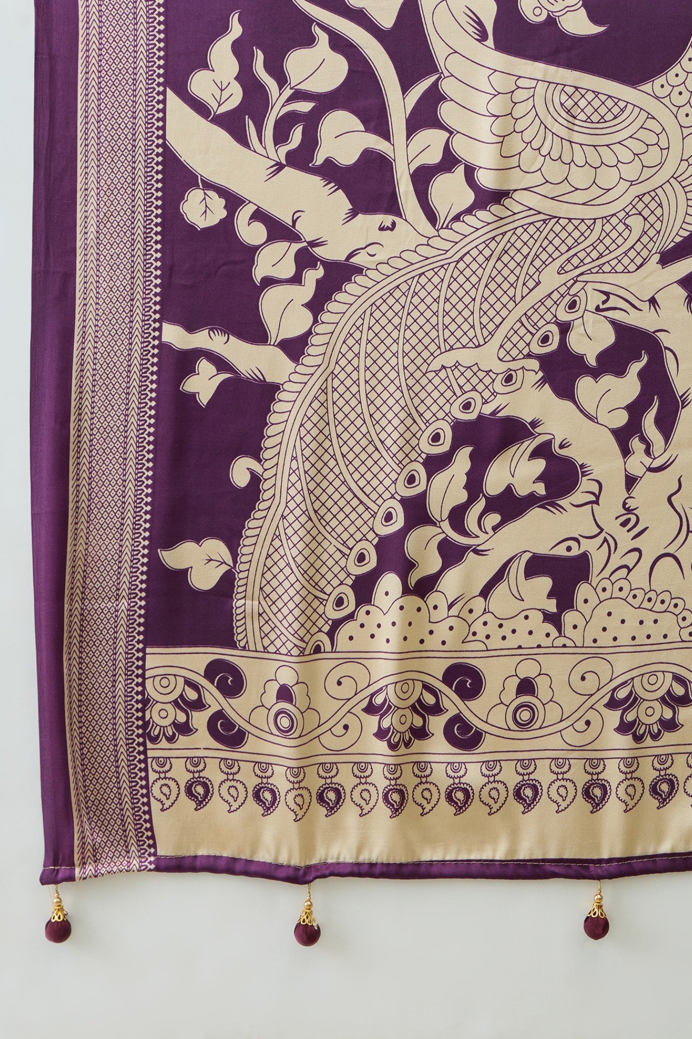 Buy MySilkLove Thistle Purple Ajrakh Printed Satin Crepe Silk Saree Online