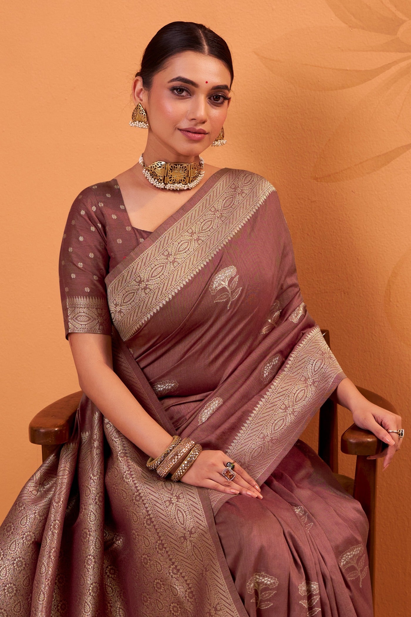 Buy MySilkLove Panut Brown Tussar Handloom Silk Saree Online