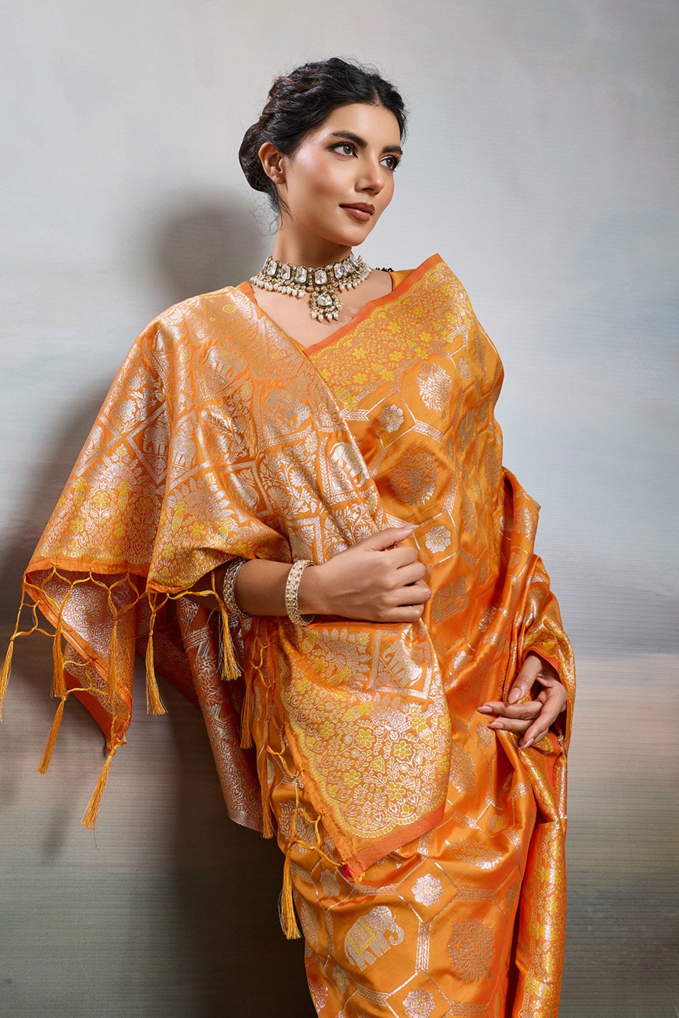 MySilkLove Gold Yellow Woven Banarasi Soft Silk Saree