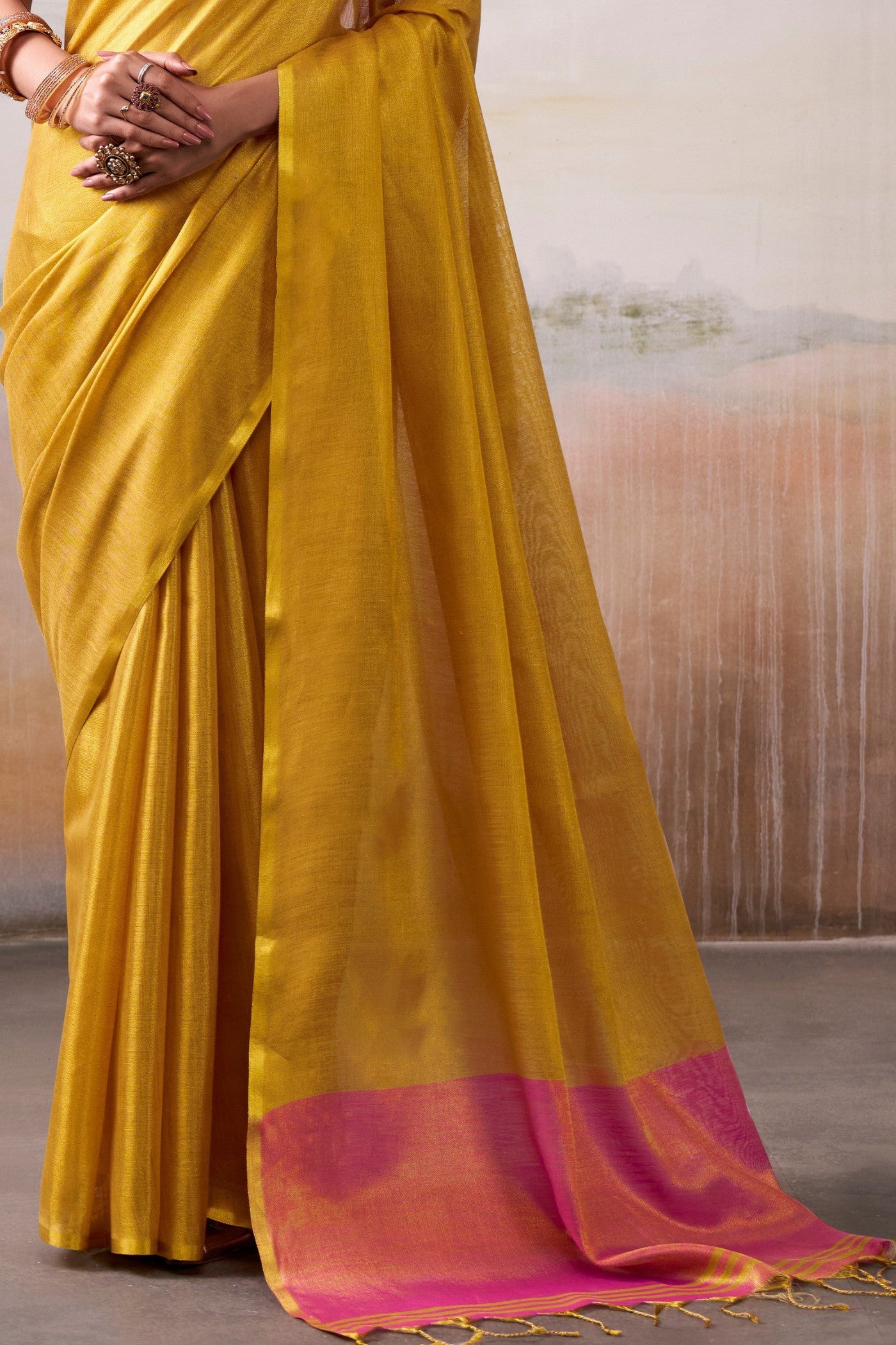 Buy MySilkLove Aureolin Yellow Handloom Tissue Saree Online