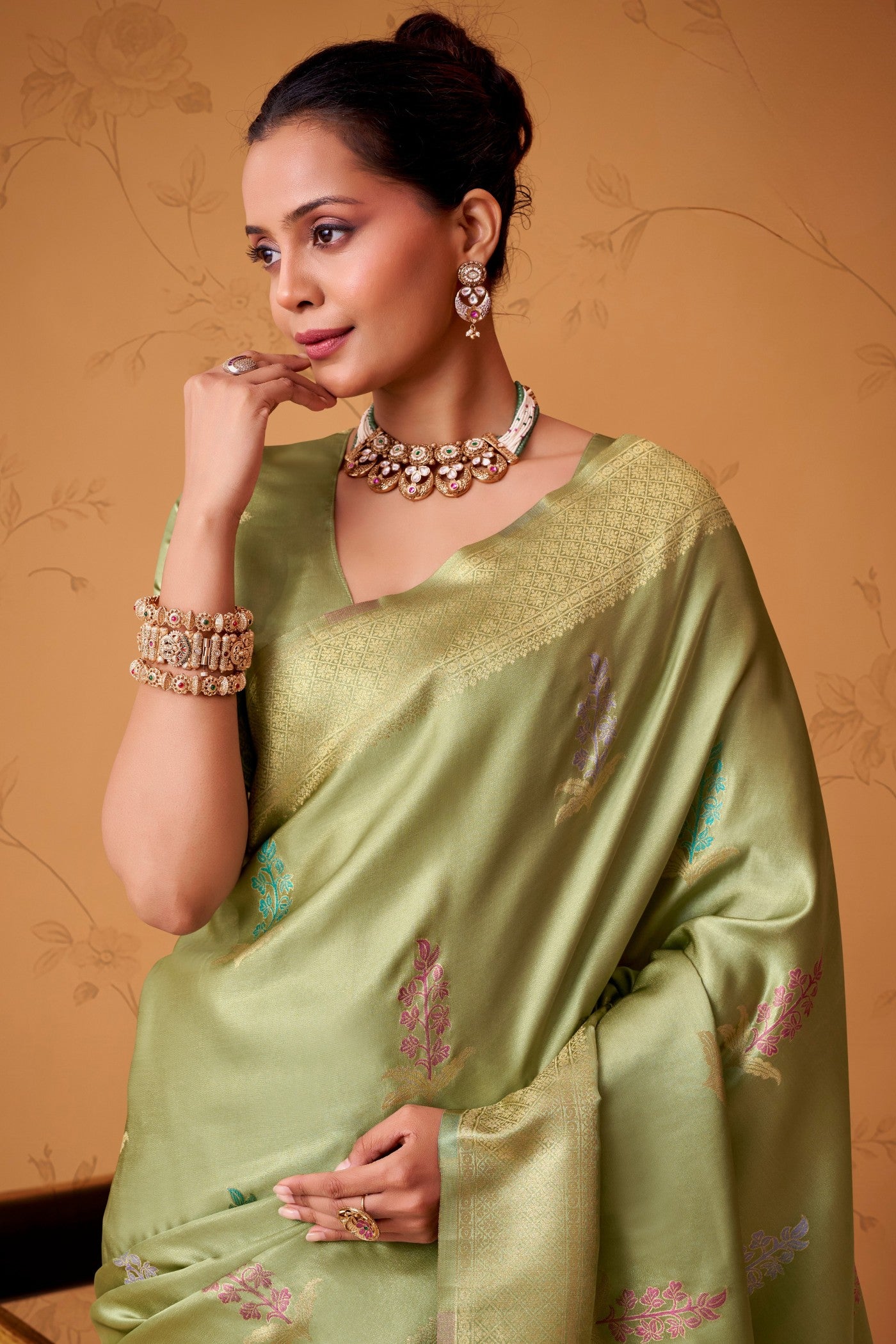 Buy MySilkLove Aquamarine Green Handloom Satin Silk Saree Online