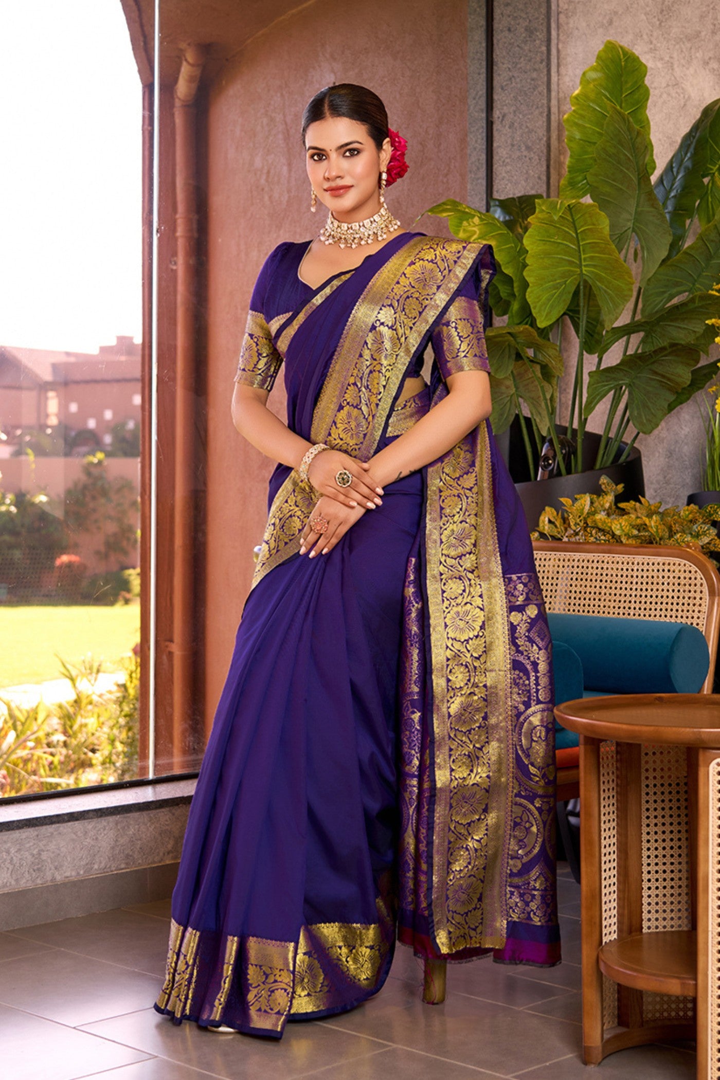 Buy MySilkLove Indigo Blue Woven Banarasi Saree Online