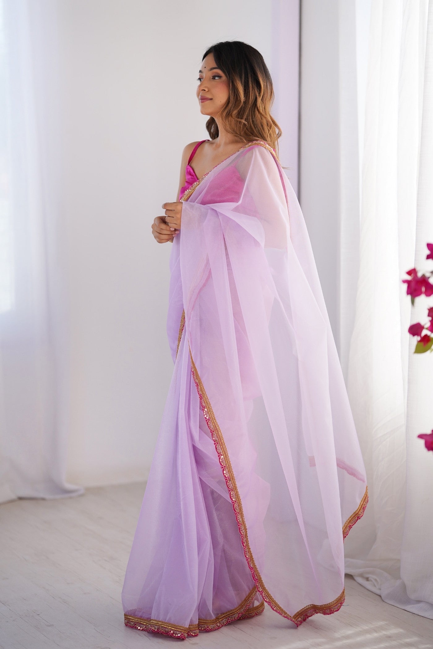 Buy MySilkLove Blossom Purple Twill Net Saree Online