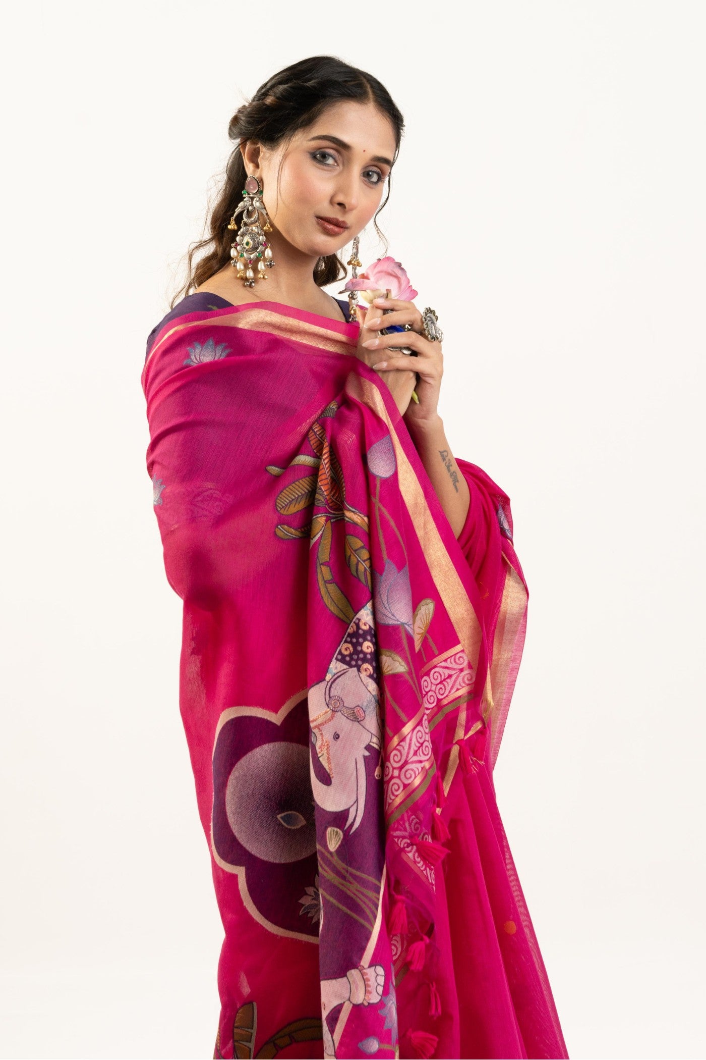 MySilkLove Cherry Pink Woven Soft Muga Cotton Saree