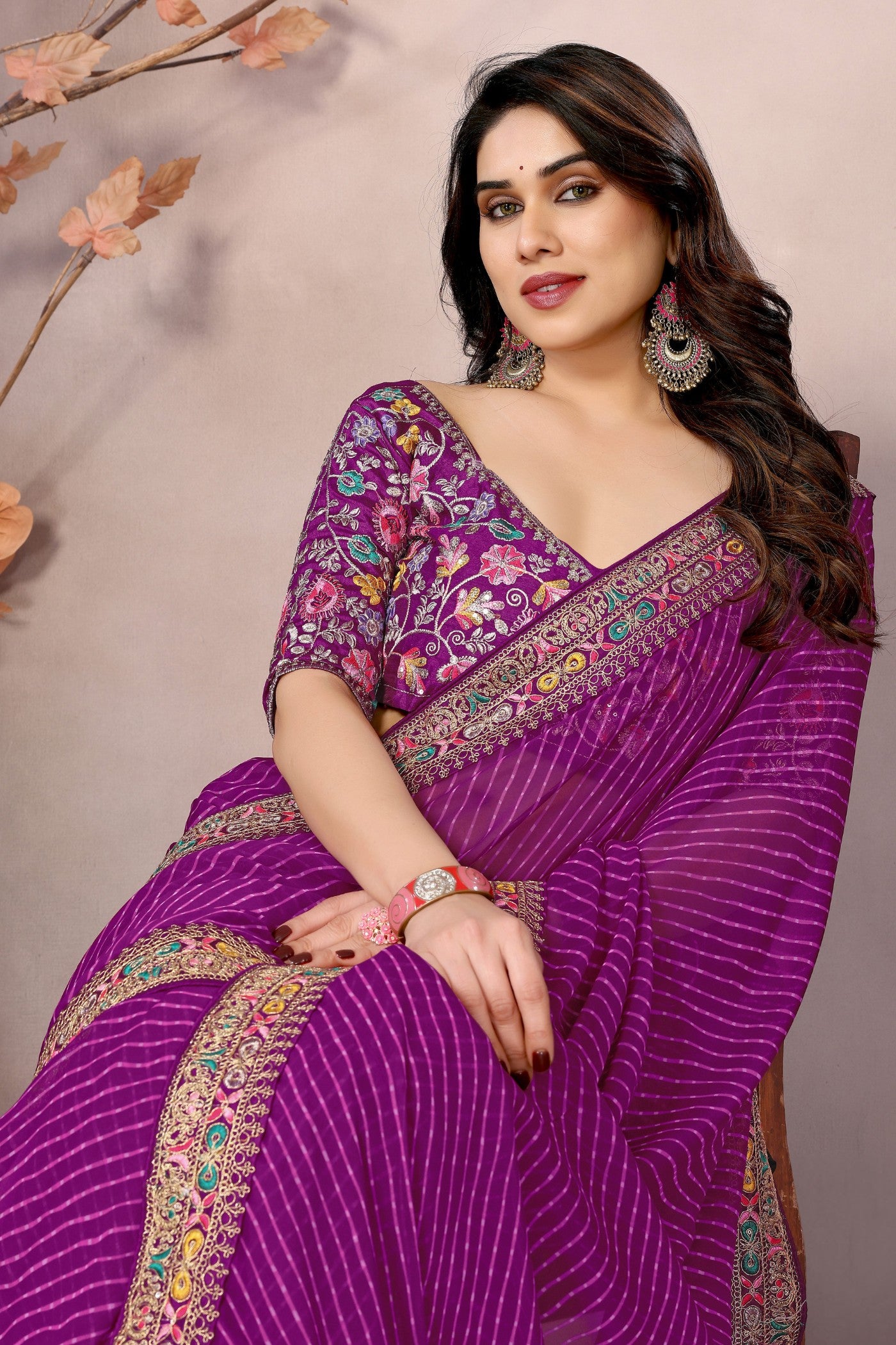 Buy MySilkLove Berry Purple Georgette Designer Partywear Saree Online