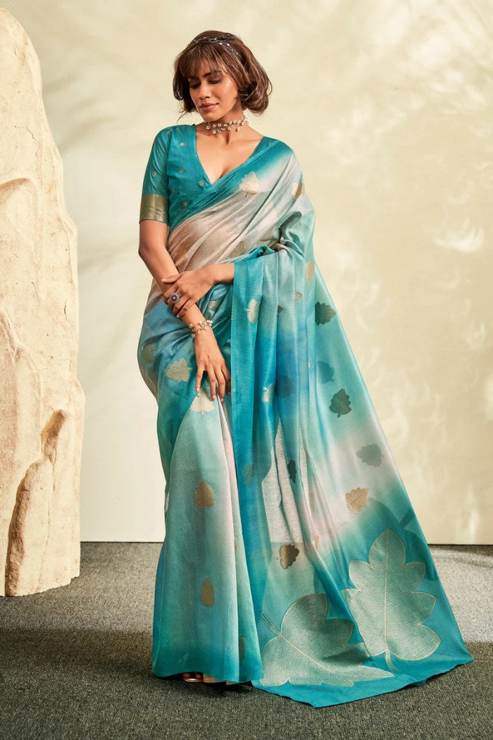 Buy MySilkLove Surfie Blue Banarasi Handloom Silk Saree Online