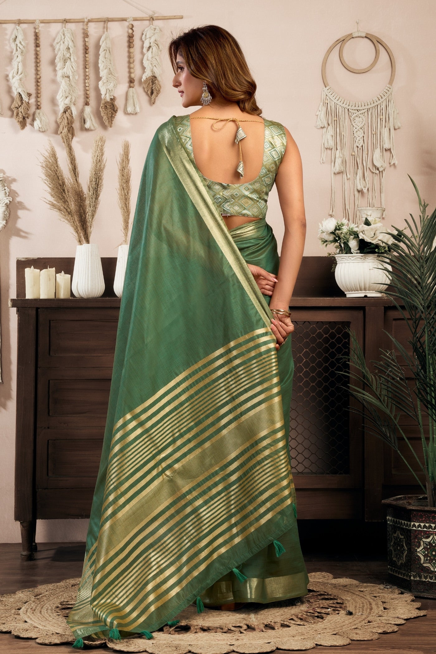Buy MySilkLove Sage Green Handloom Cotton Saree Online