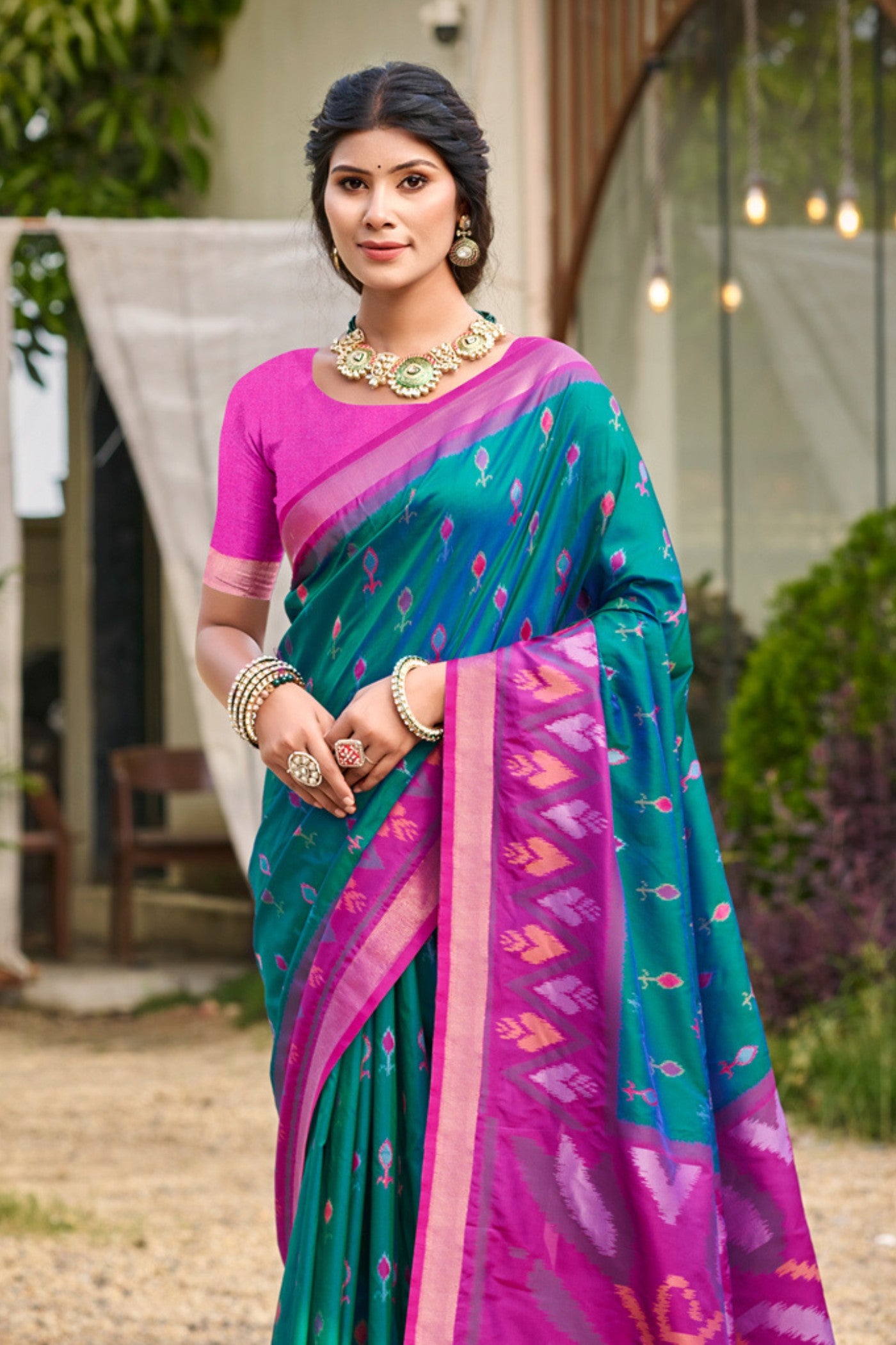 Buy MySilkLove Dodger Blue Ikkat Soft Silk Saree Online