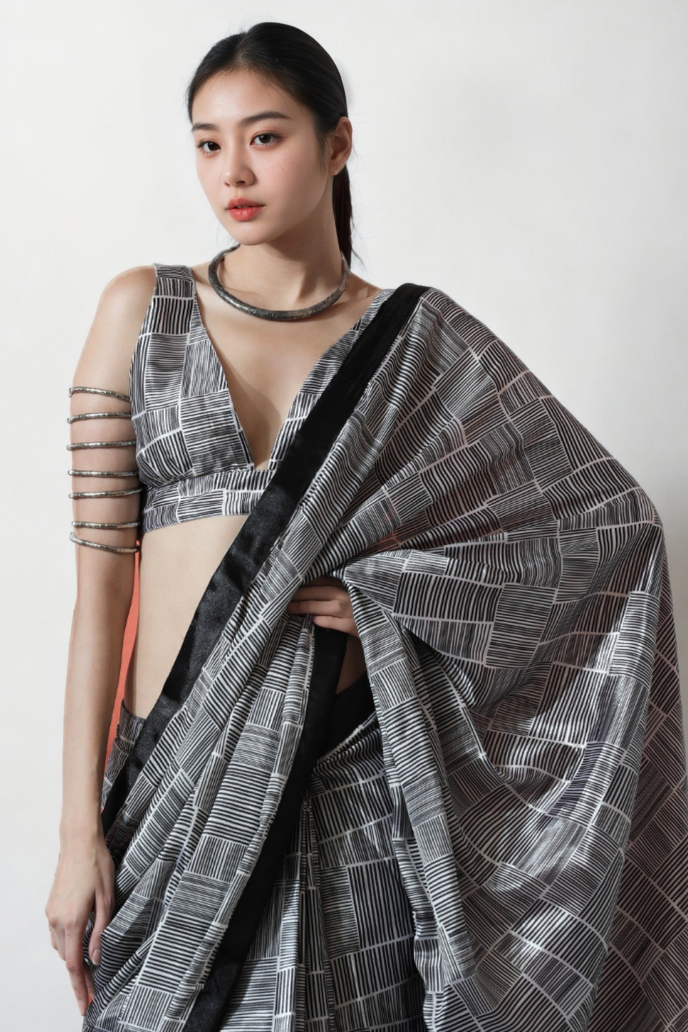 Buy MySilkLove Zinc Grey Chinon Digital Printed Ready To Wear Saree Online