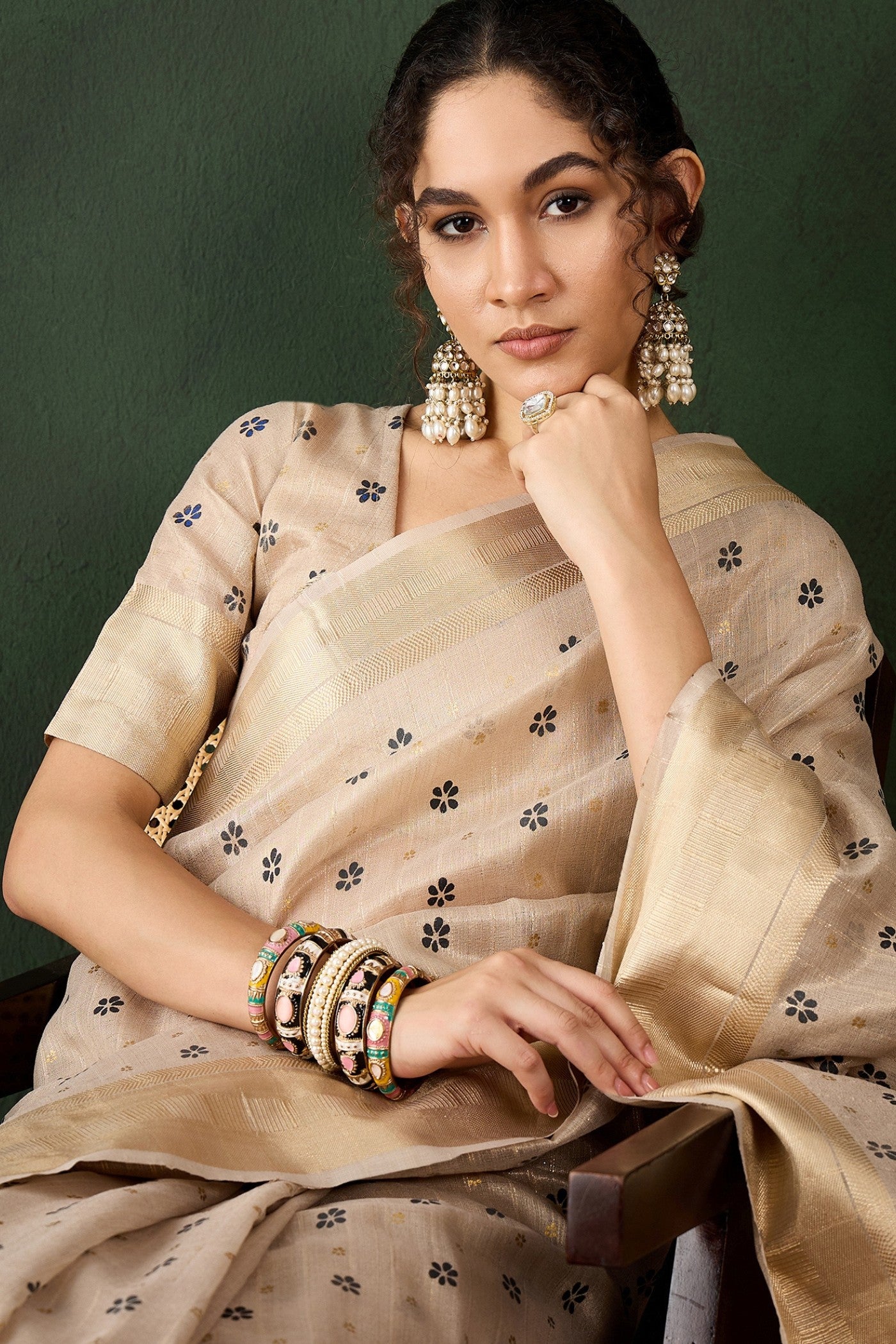 Buy MySilkLove Vanila Cream Woven Organza Saree Online