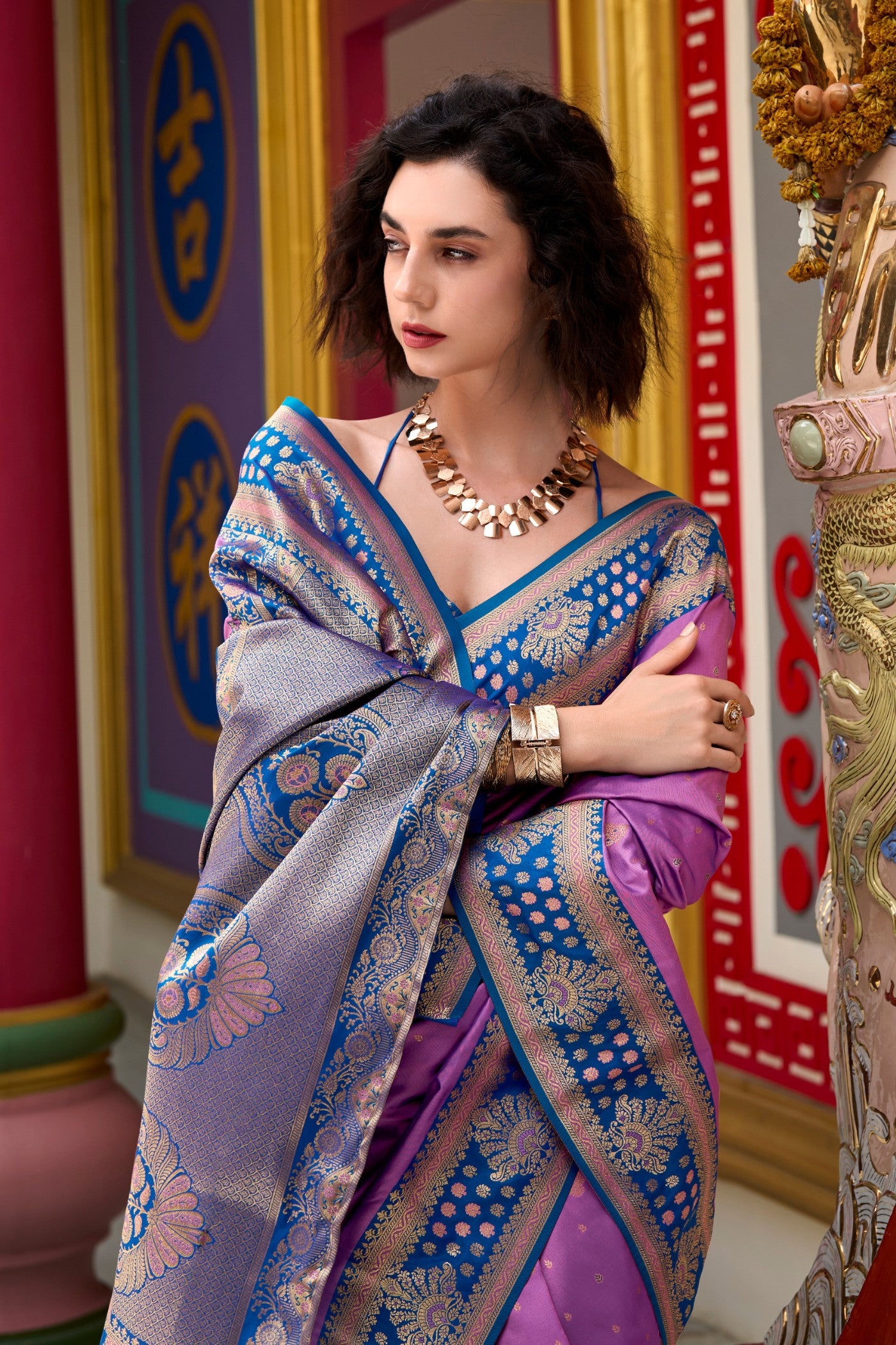 Buy MySilkLove Tacao Purple Woven Banarasi Saree Online