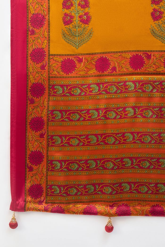 Buy MySilkLove Imperial Yellow Modal Satin Printed Silk Saree Online
