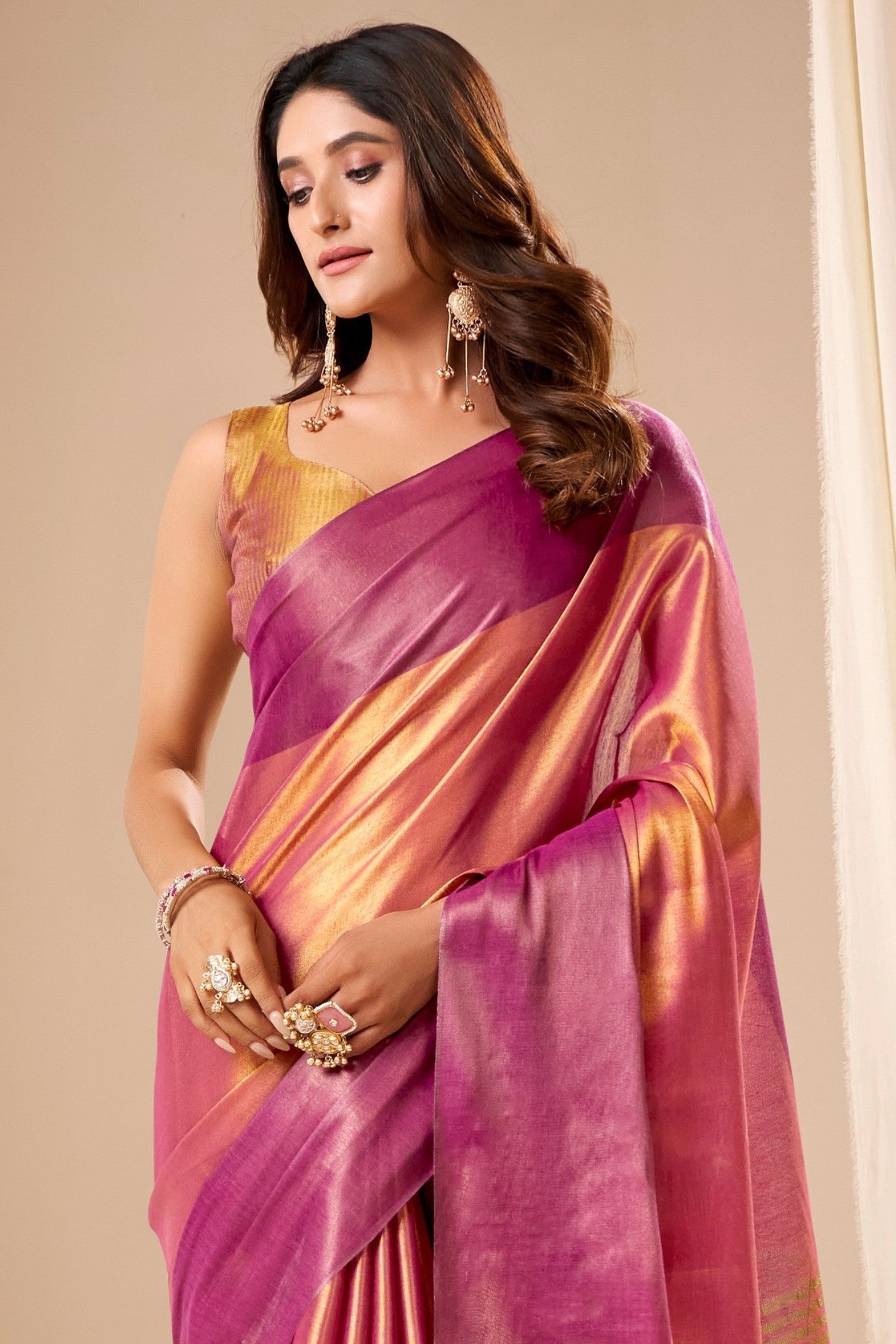 Buy MySilkLove Pastel Peach and Pink Handloom Tissue Saree Online