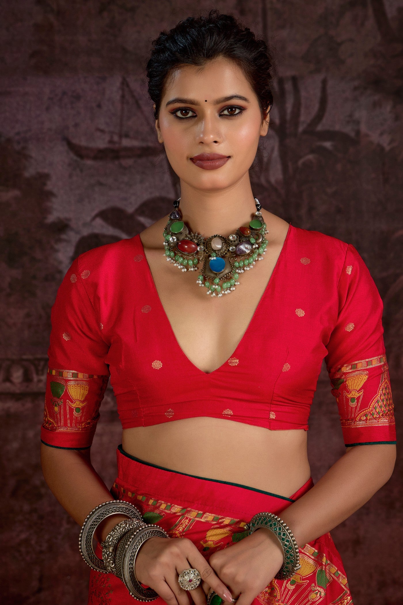 Buy MySilkLove Capsicum Red Tussar Rajwadi Printed Silk Saree Online