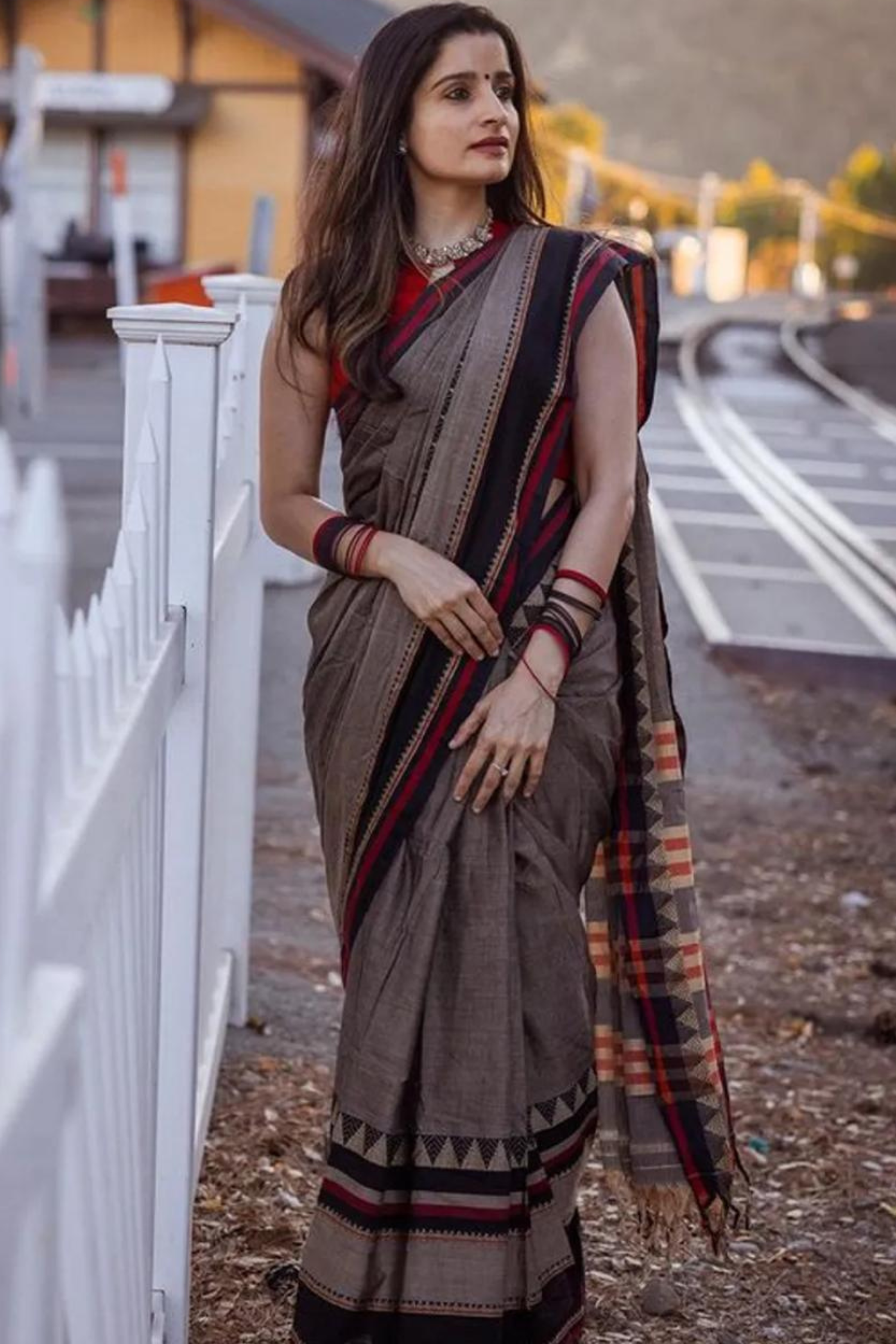 Buy MySilkLove Coco Brown and Grey Shantipuri Bengal Cotton Saree Online