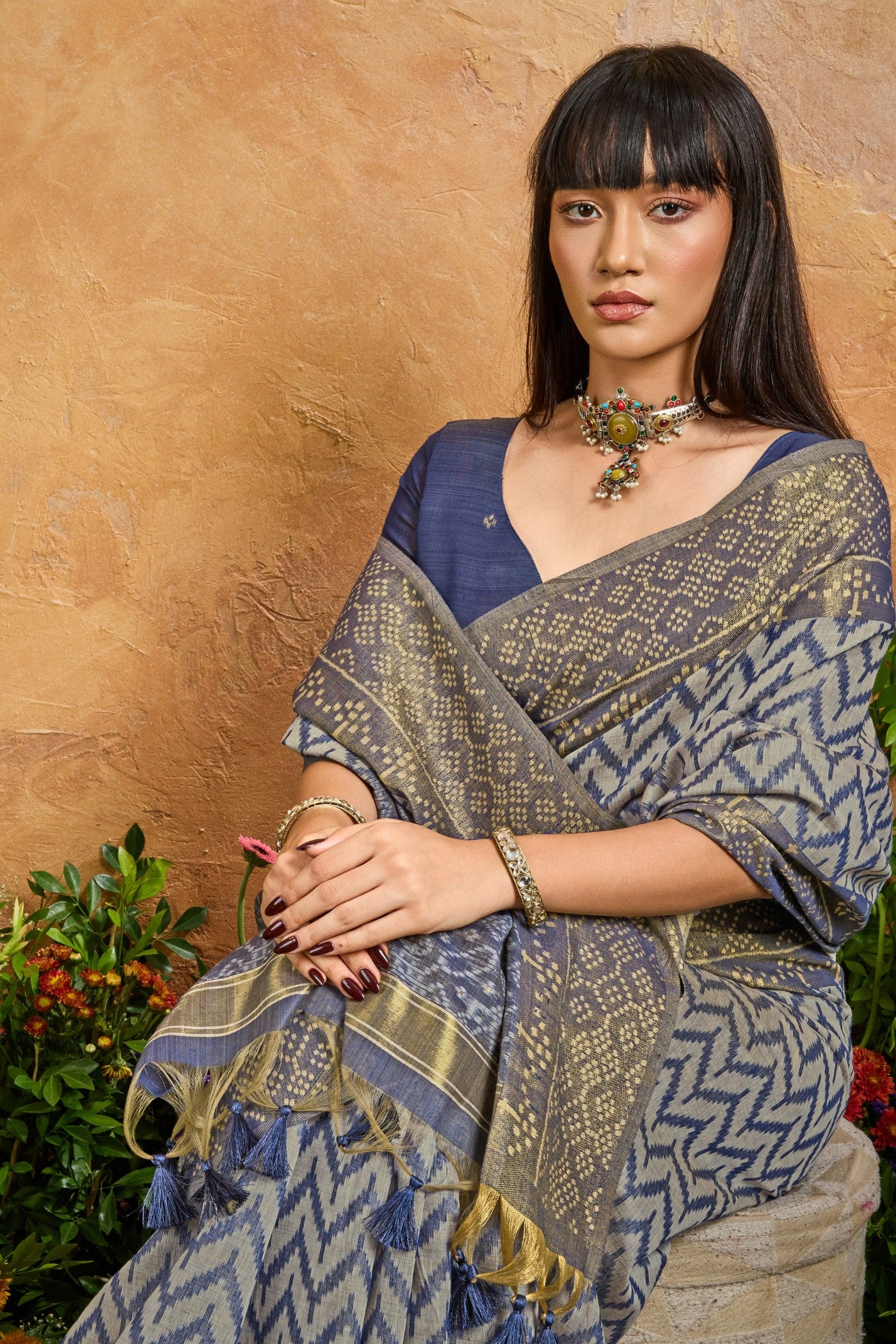 MySilkLove Carolina Blue Cotton Handloom Patola Saree