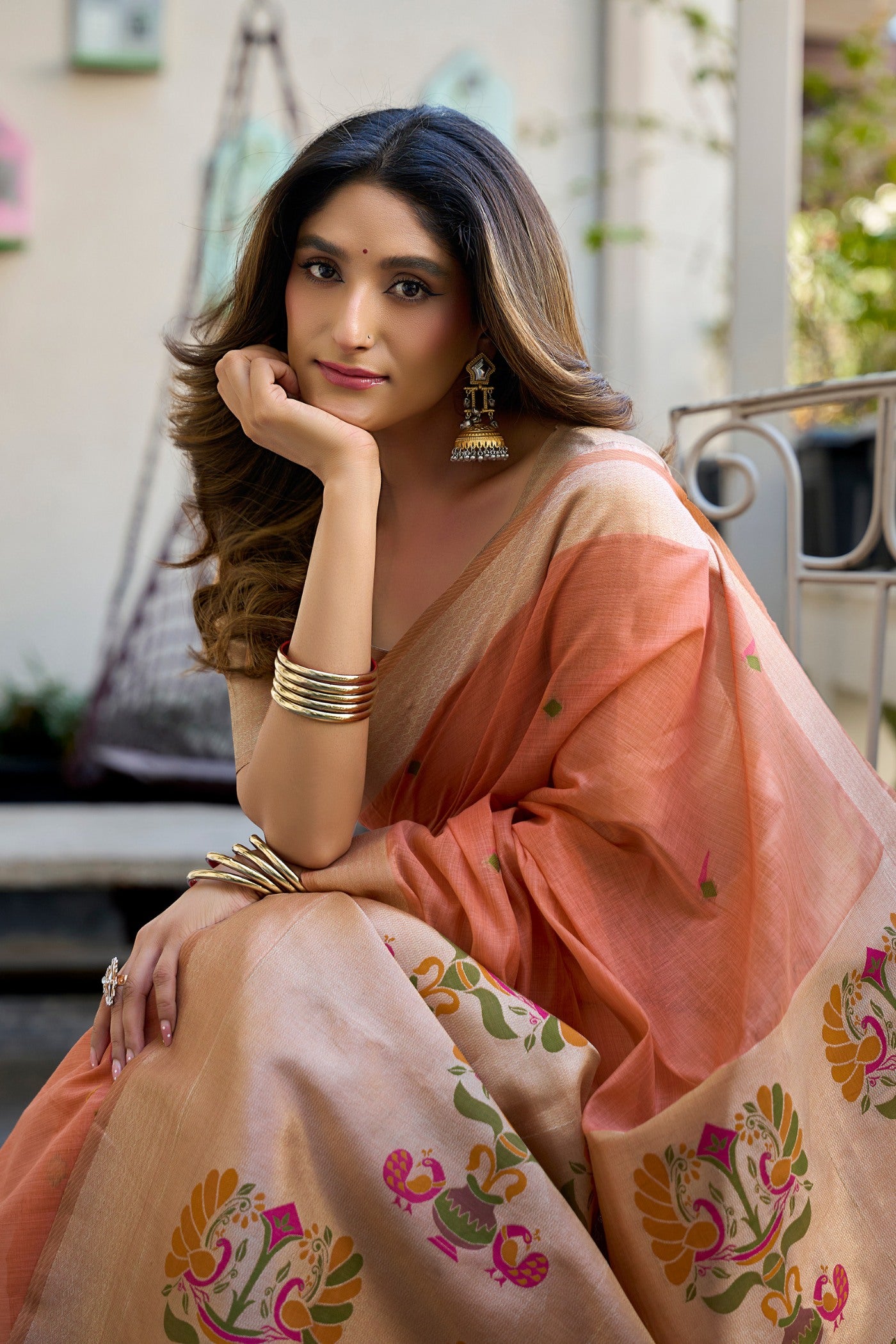 MySilkLove Metallic Orange Handloom Cotton Saree