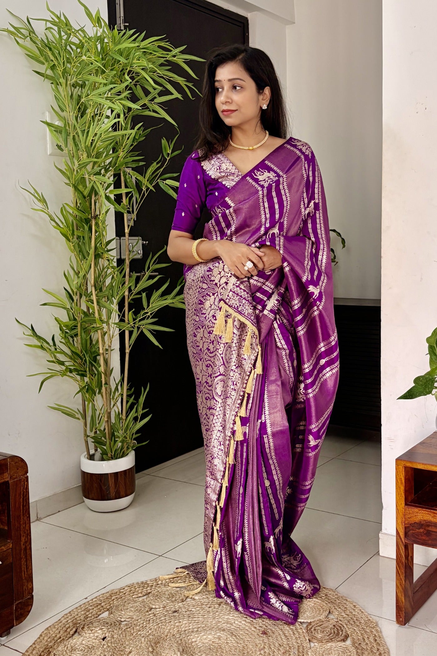Buy MySilkLove Royal Purple Peacock Kalamkari Cotton Silk Saree Online