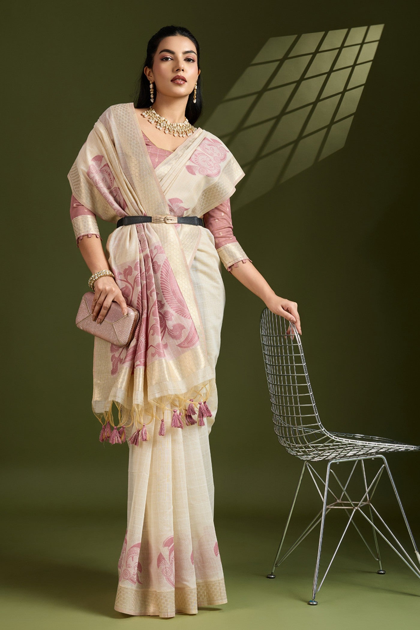 Buy MySilkLove Vanilla White Muga Cotton Saree Online