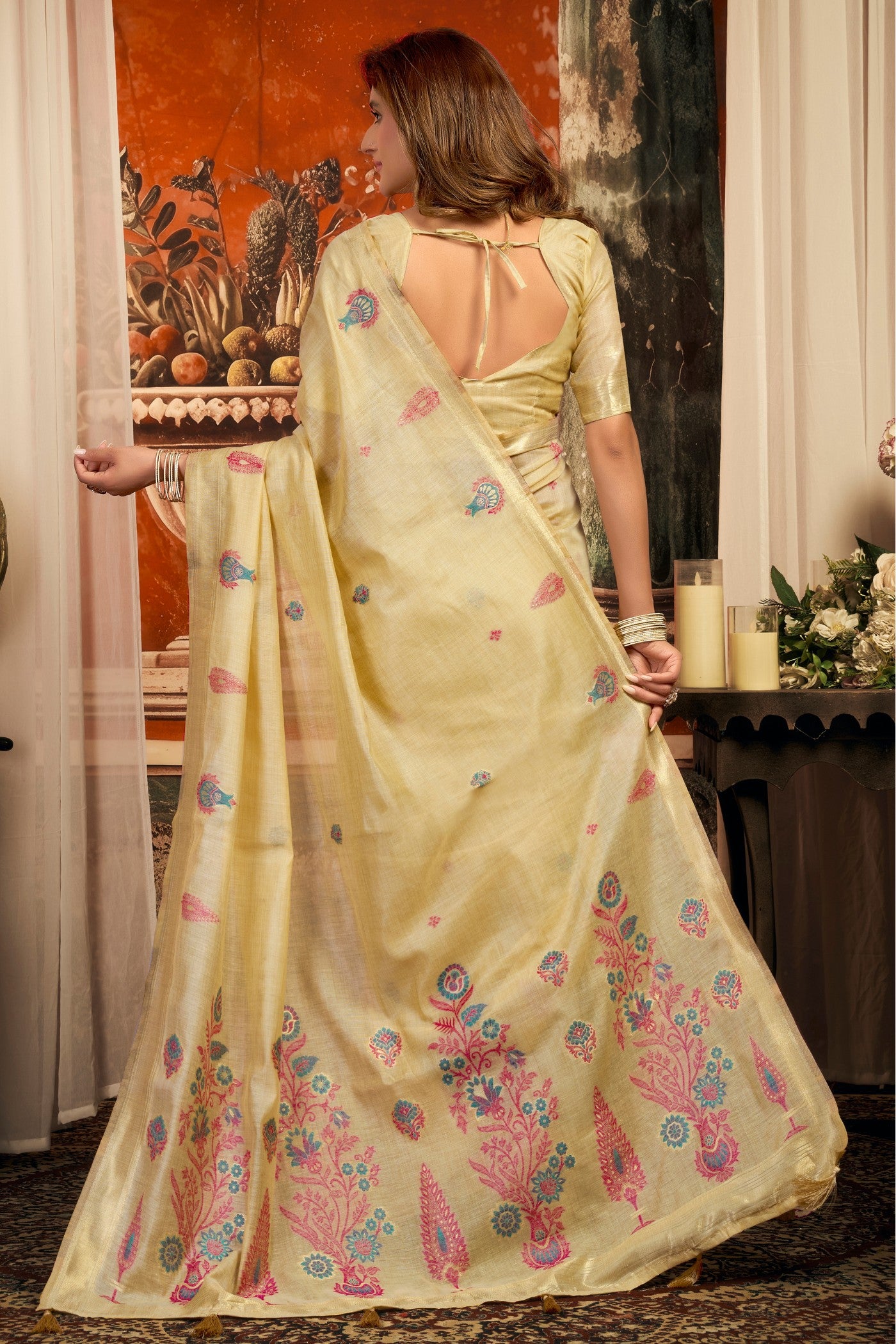 Buy MySilkLove Fluffy Butter Cream Handloom Cotton Saree Online