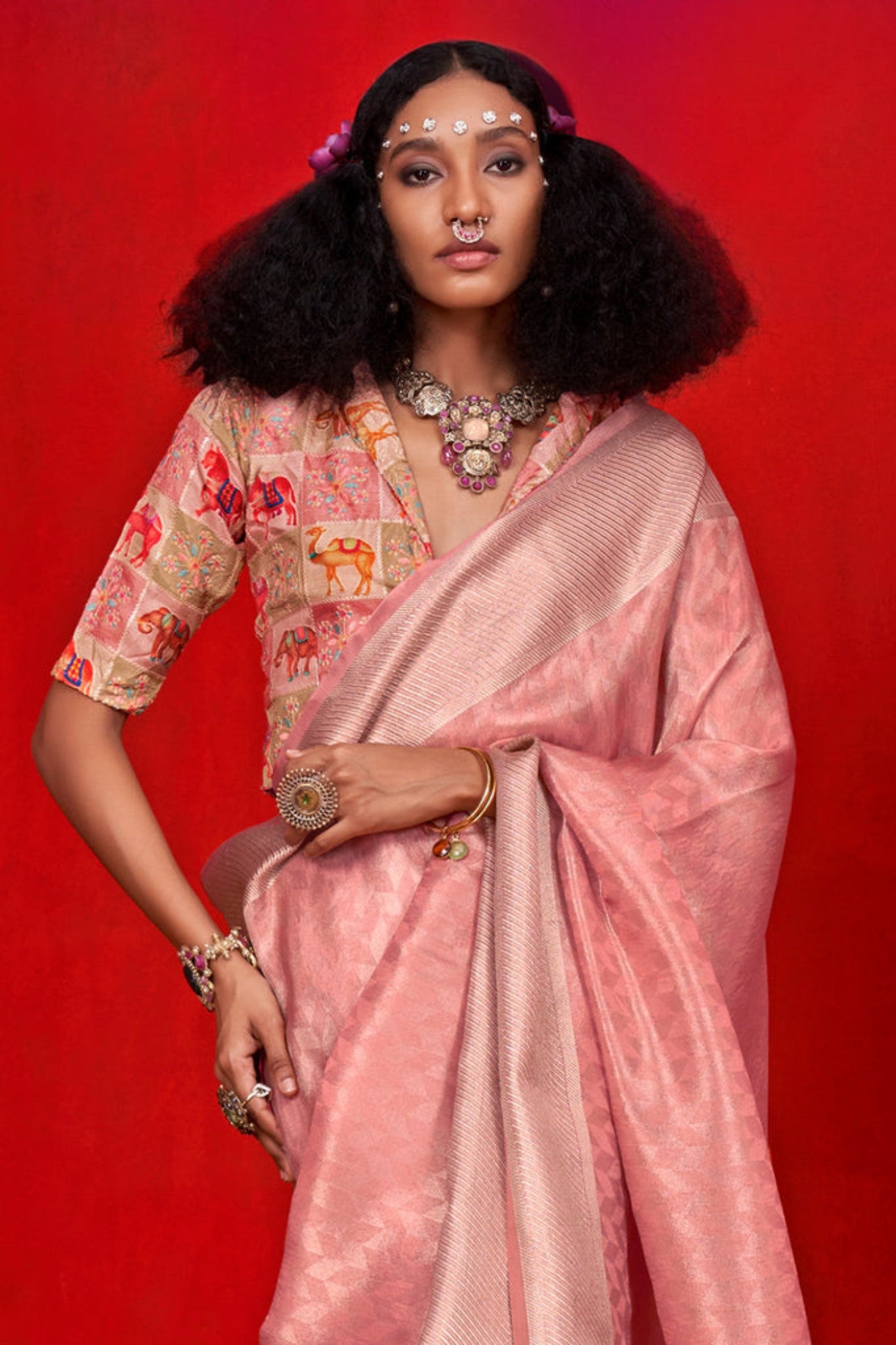 Buy MySilkLove Salmon Peach Woven Tissue Silk Saree Online