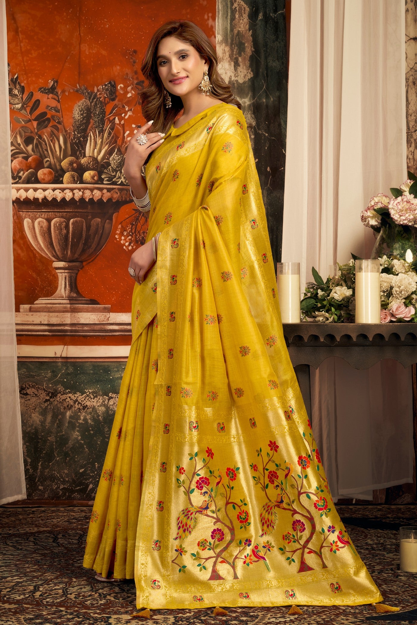 Buy MySilkLove Sunny Yellow Zari Woven Paithani Saree Online