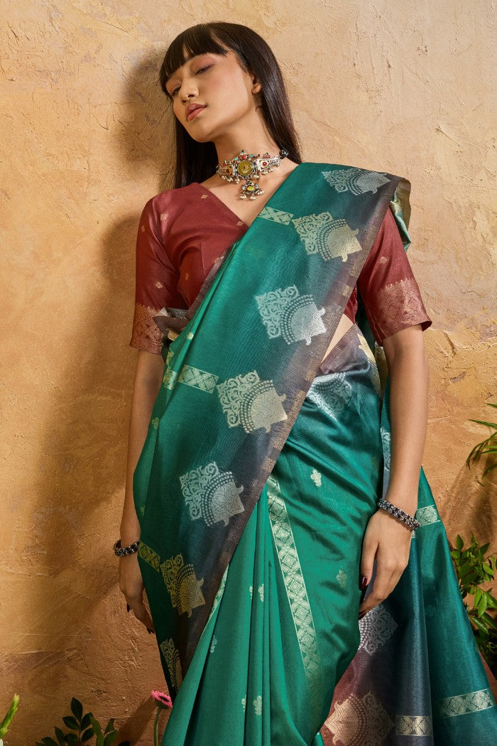 Buy MySilkLove Teal Green Banarasi Handloom Saree Online
