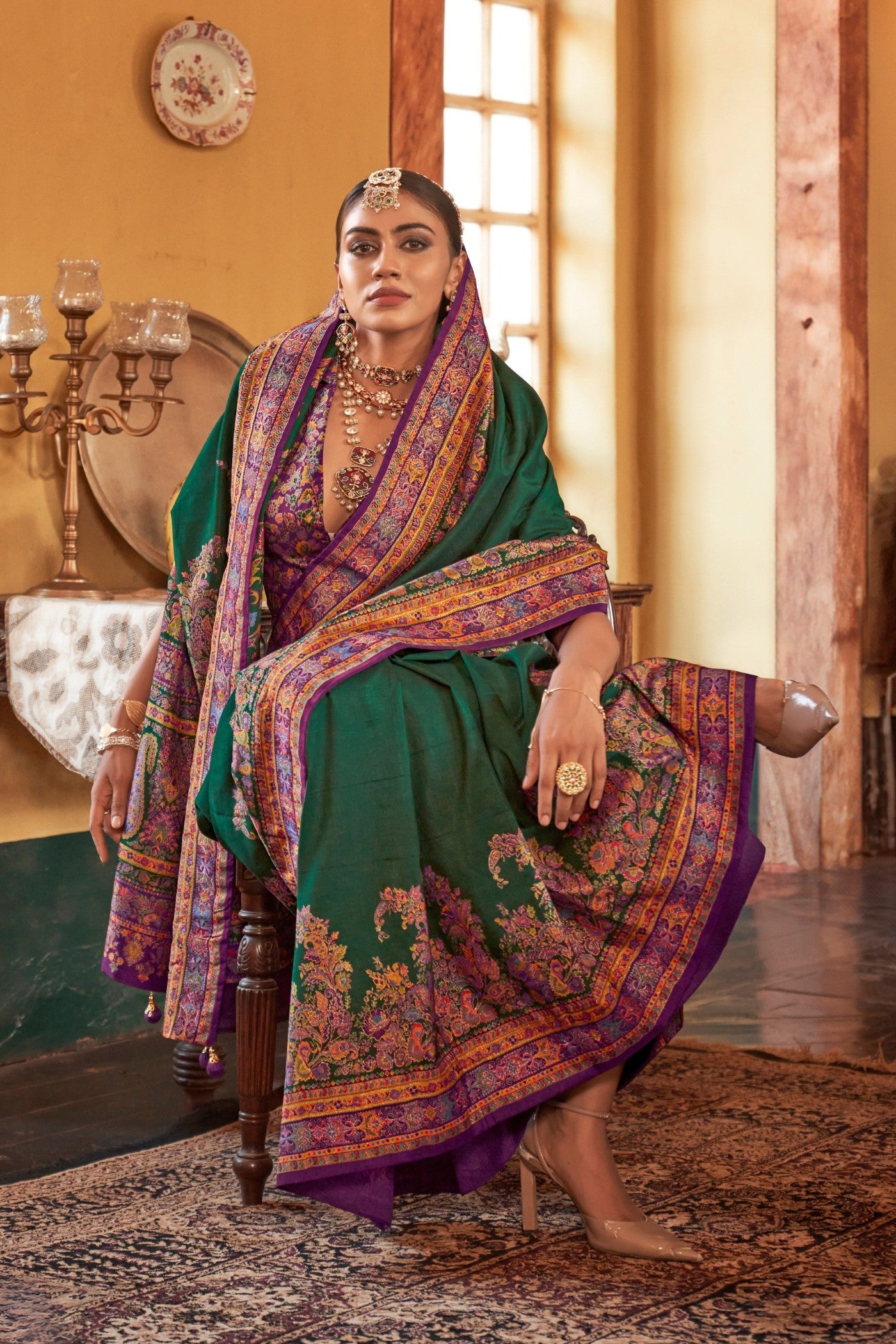 Buy MySilkLove Dianne Green Printed Banarasi Saree Online