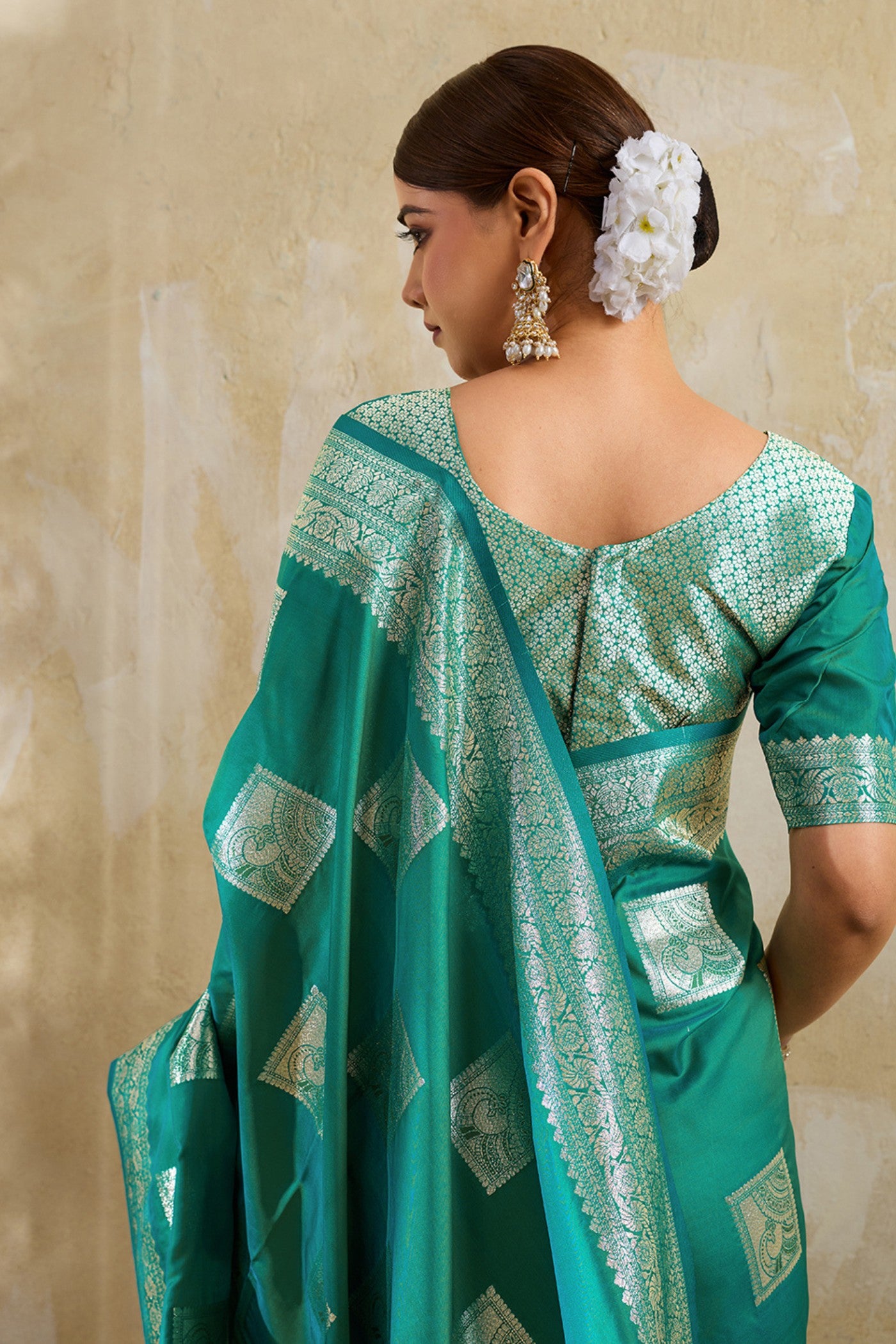 Buy MySilkLove Myrtle Green Woven Banarasi Soft Silk Saree Online