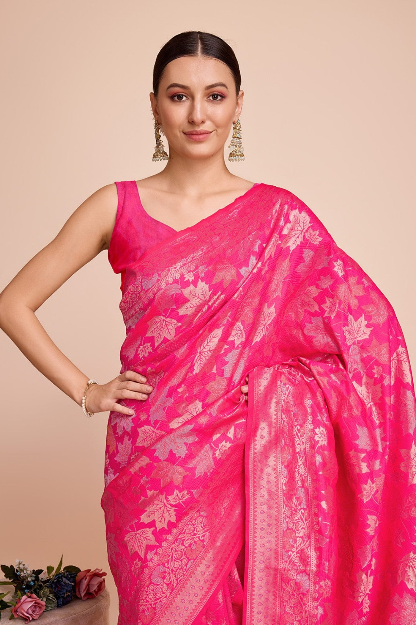 Buy MySilkLove Raspberry Pink Banarasi Soft Silk Saree Online