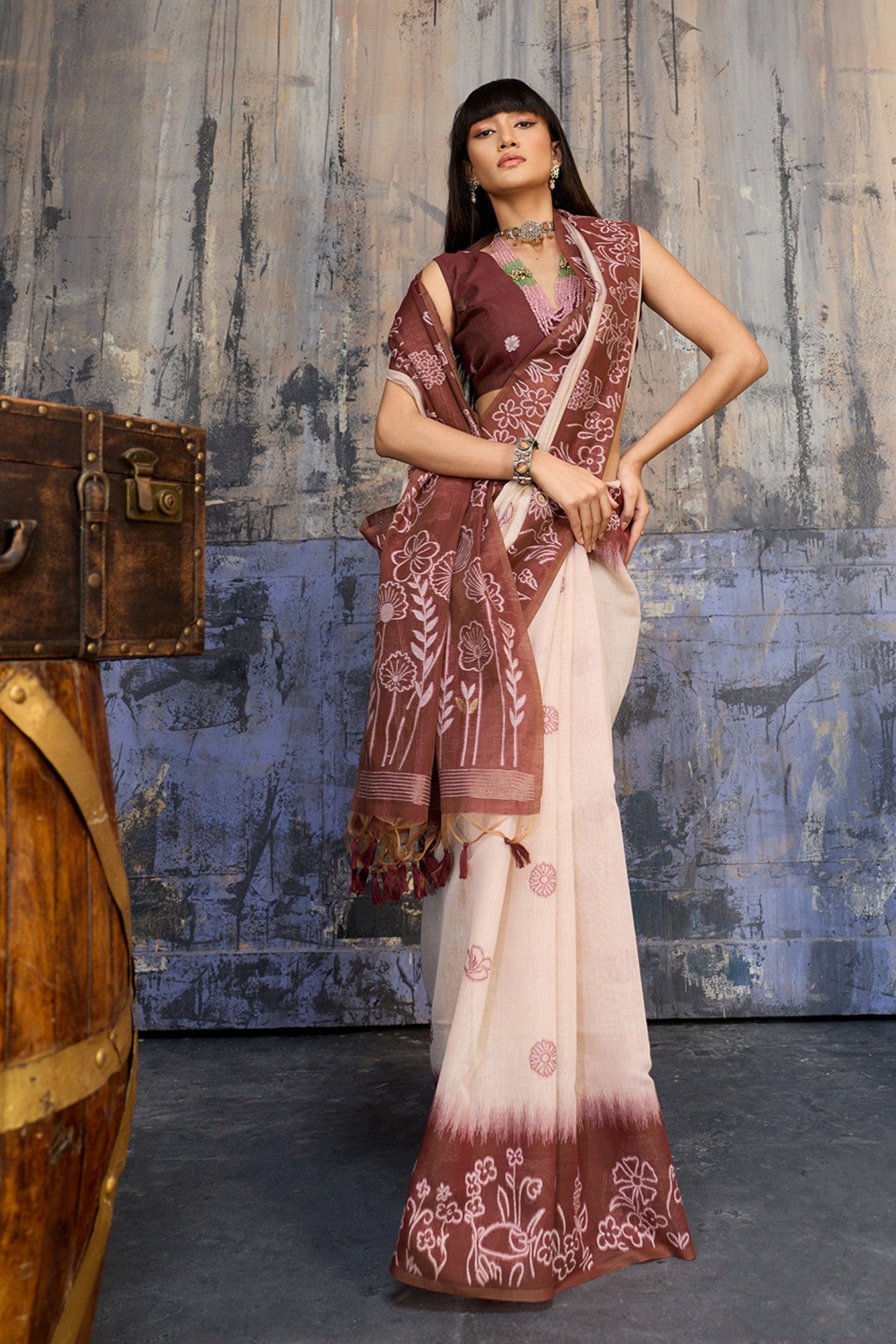 Buy MySilkLove Caramel Brown Handloom Munga Cotton Saree Online