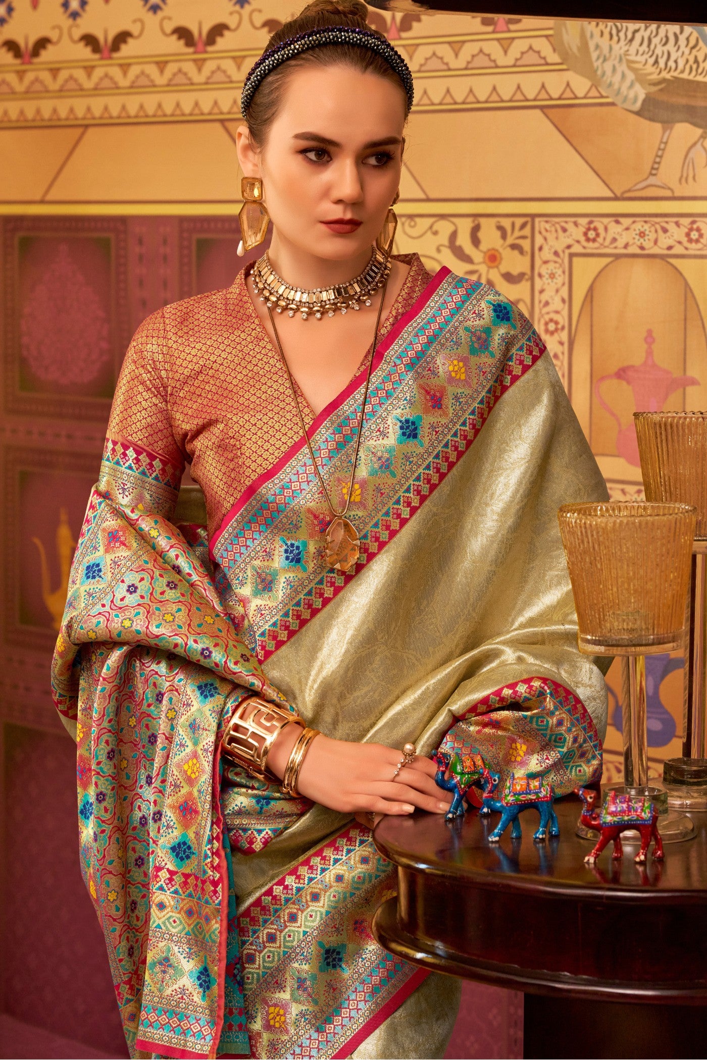 Buy MySilkLove Apache Cream Woven Tissue Silk Saree Online