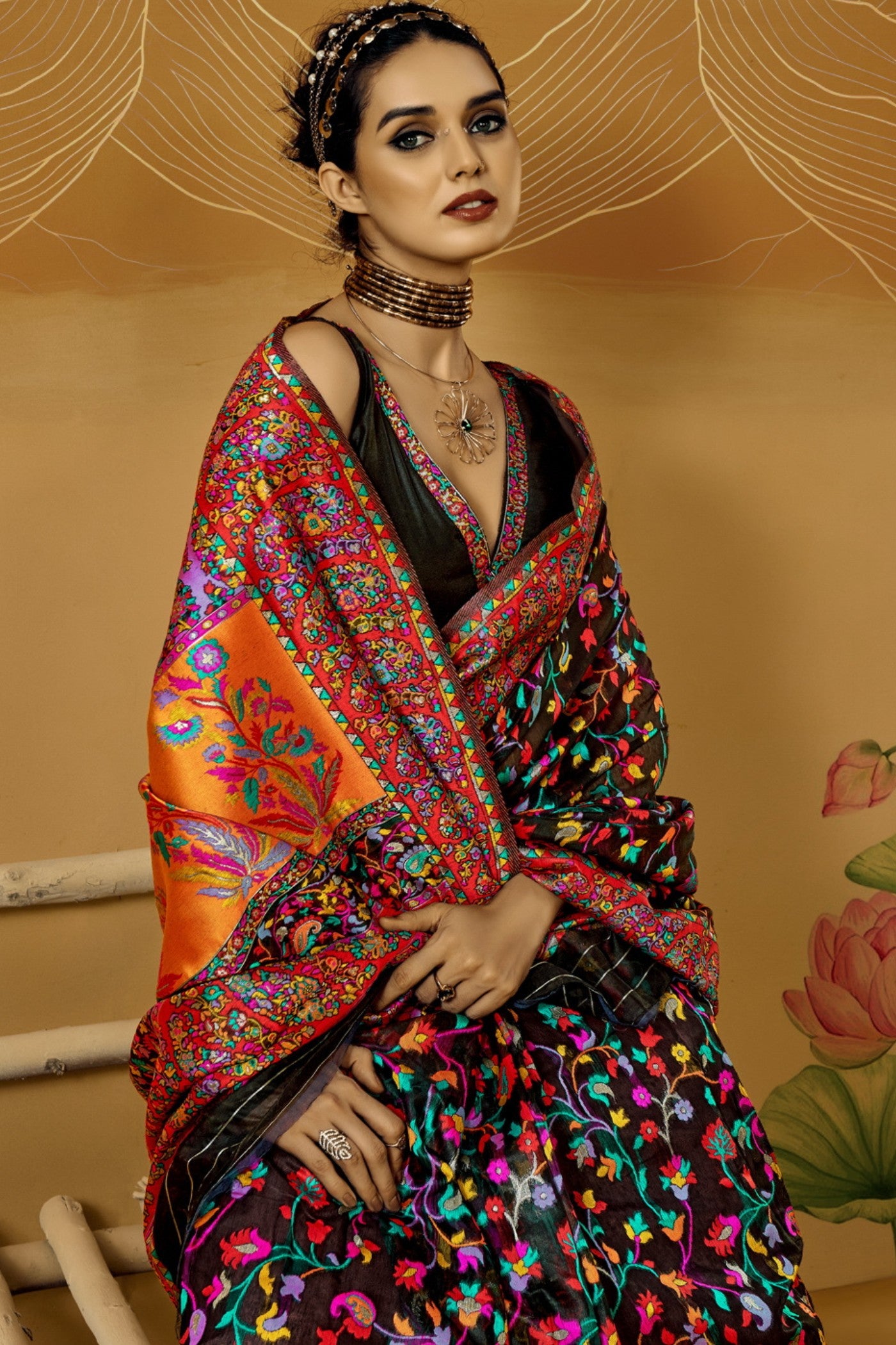 Buy MySilkLove Blackcurrant Kashmiri Handloom Jamewar Saree Online