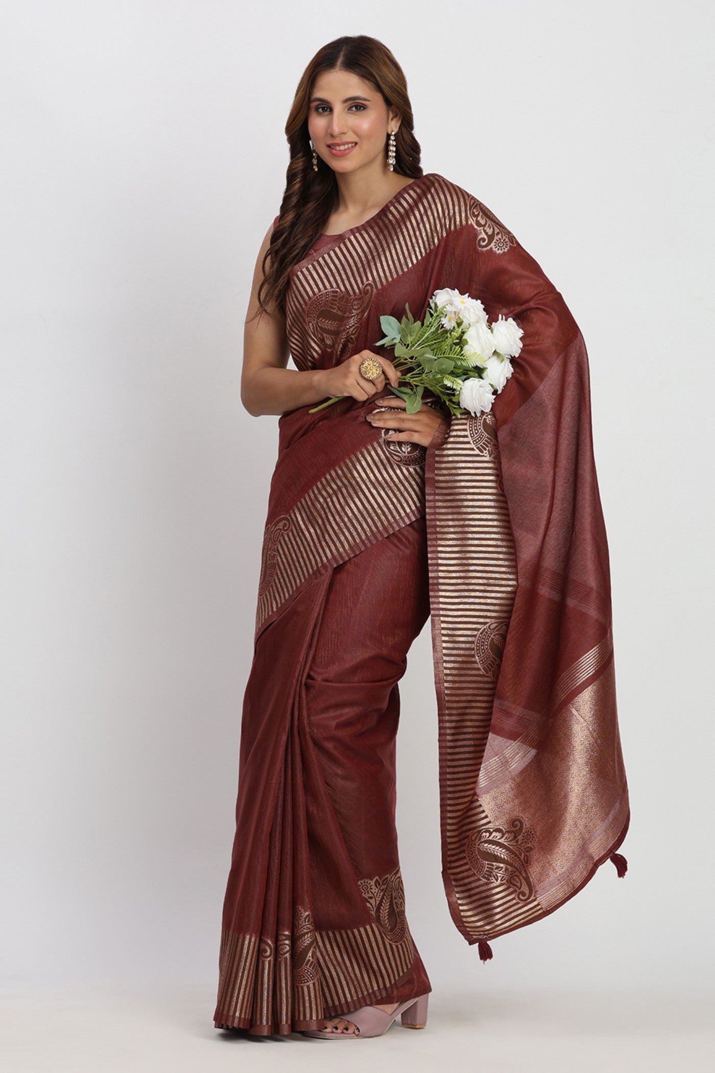 Buy MySilkLove Chinese Maroon Woven Linen Cotton Saree Online