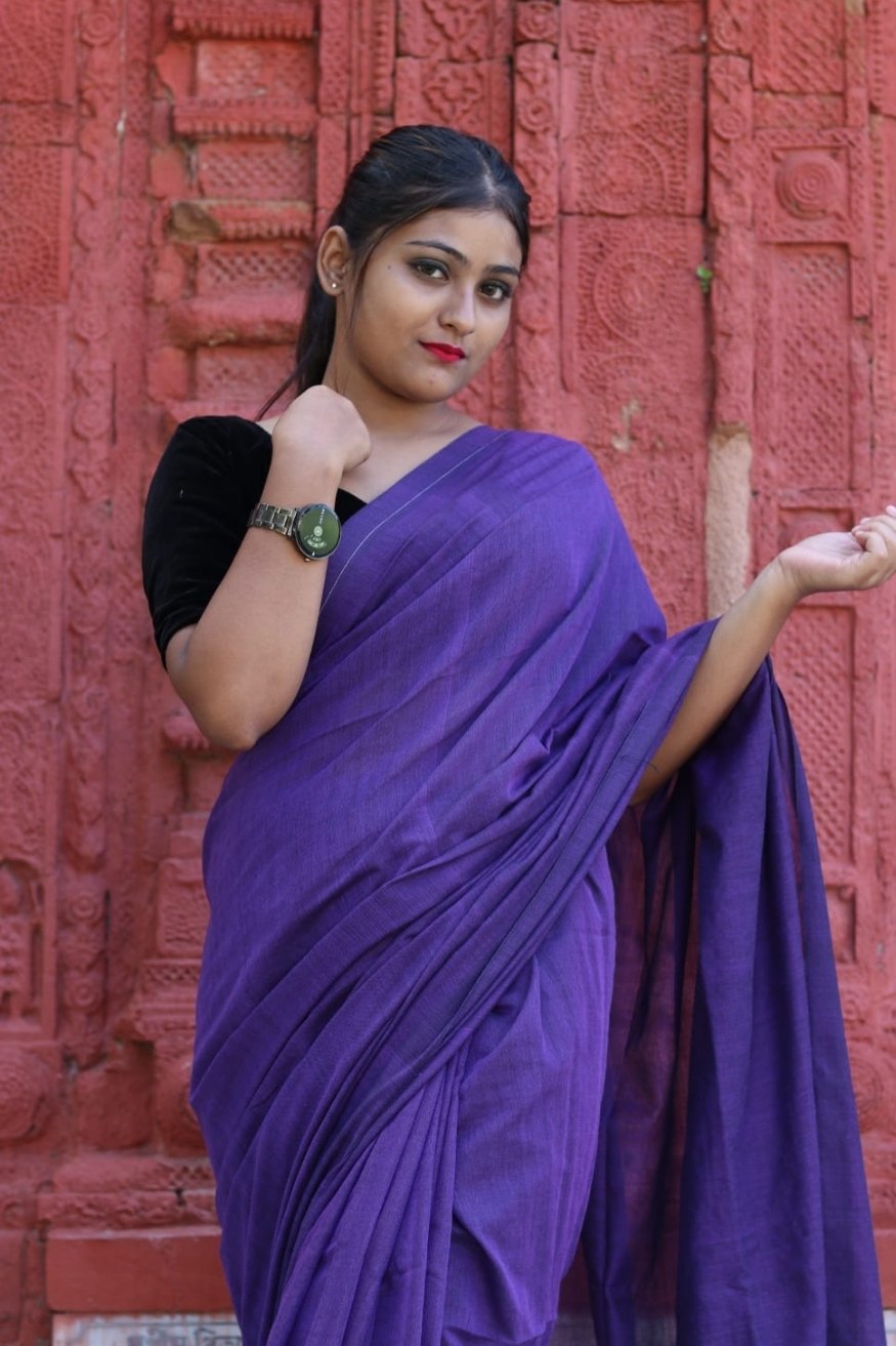 MySilkLove Butterfly Bush Purple Mul Cotton Saree