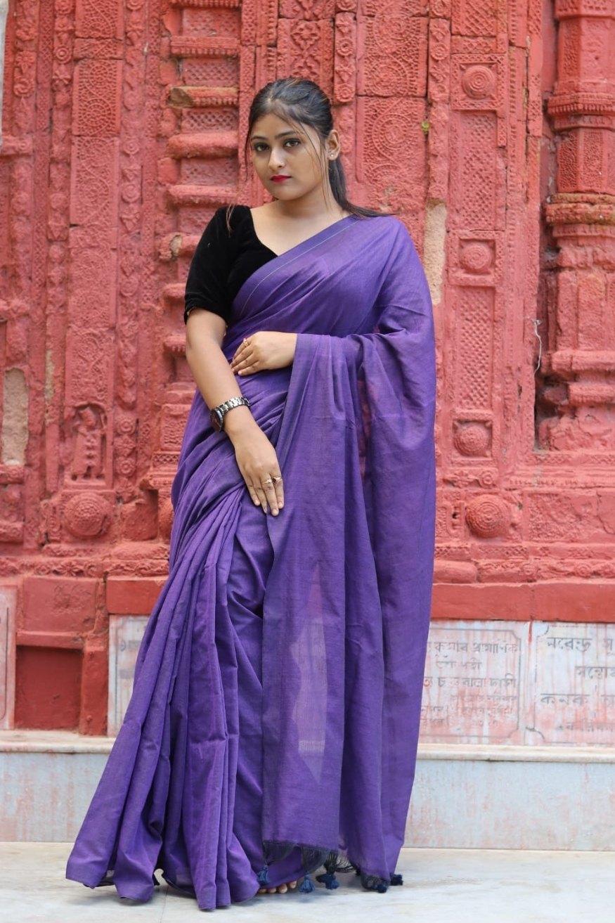 Buy MySilkLove Butterfly Bush Purple Mul Cotton Saree Online