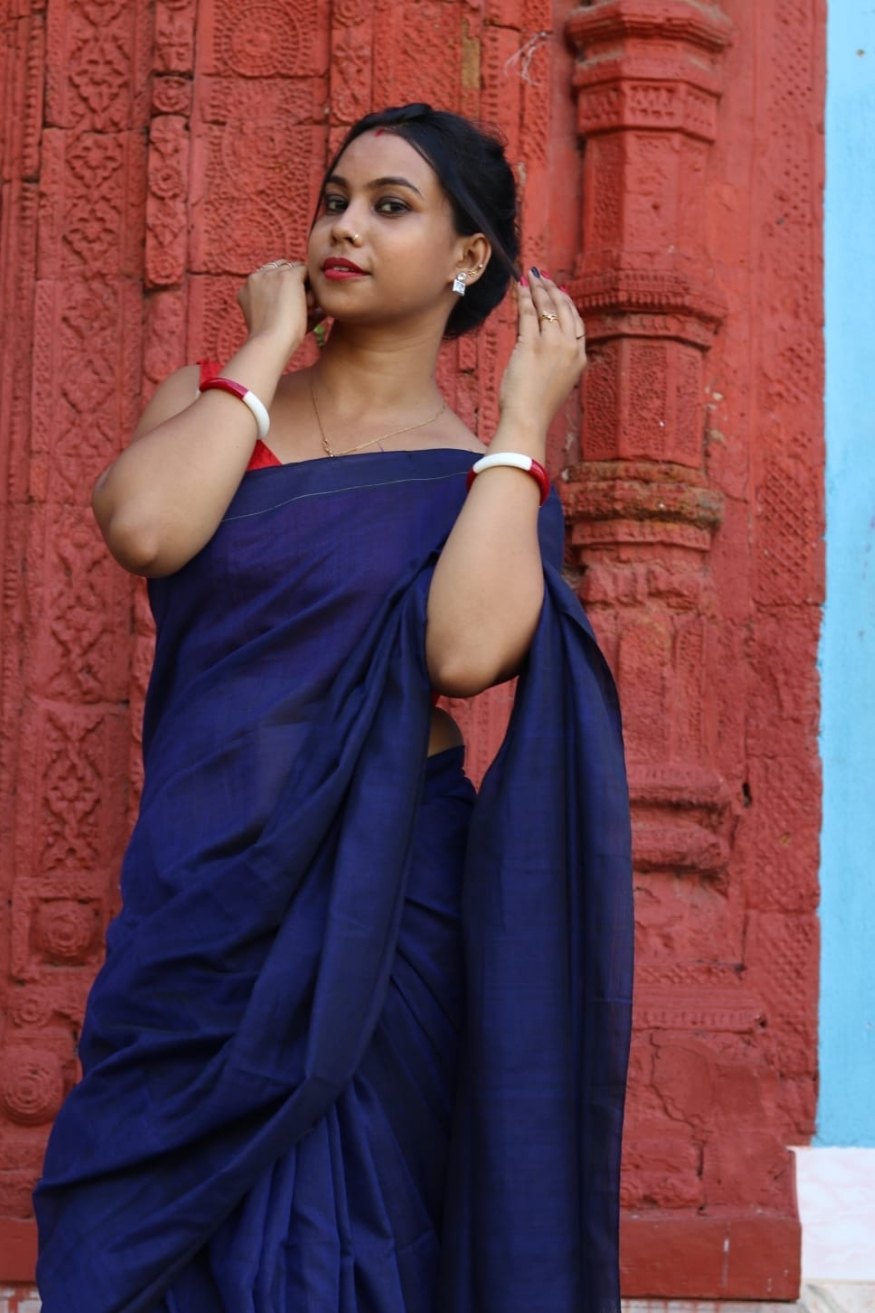 MySilkLove Indigo Blue Mul Cotton Saree