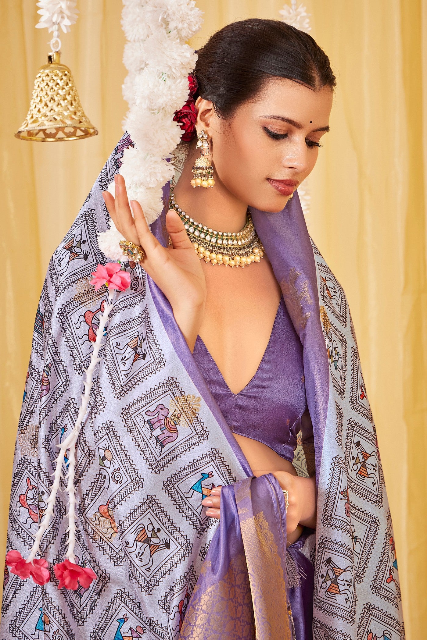 Buy MySilkLove Plum Charm Purple Kalamkari Printed Saree Online