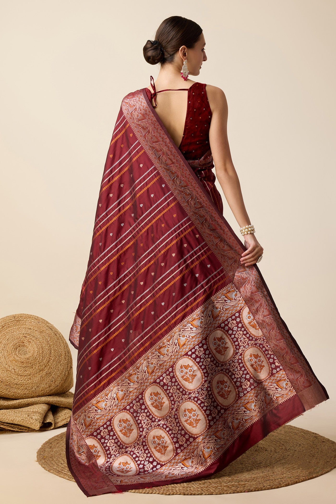 Buy MySilkLove Rosewood Maroon Zari Woven Banarasi Saree Online